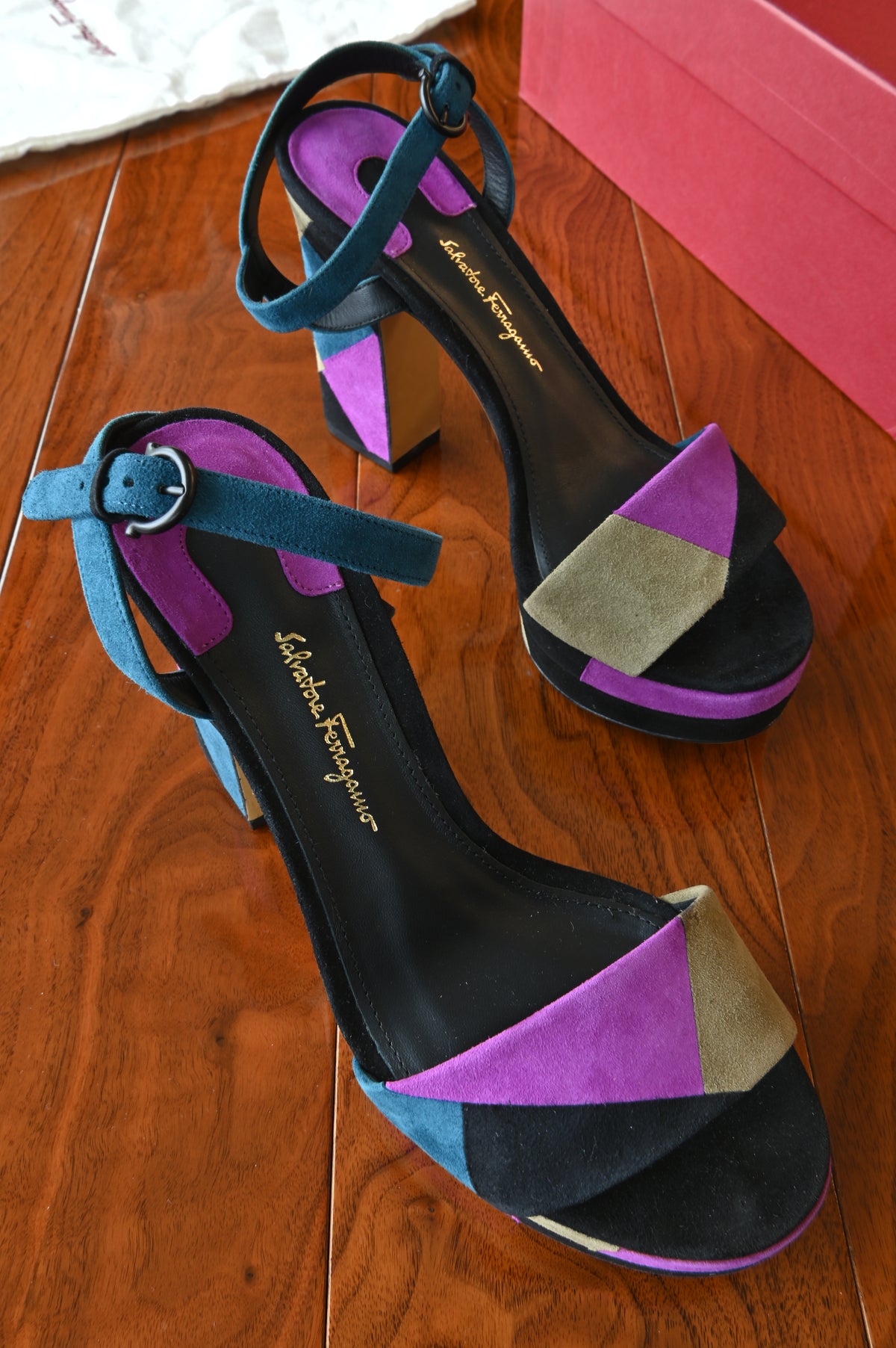 Salvatore Ferragamo TriColor Suede Sandals