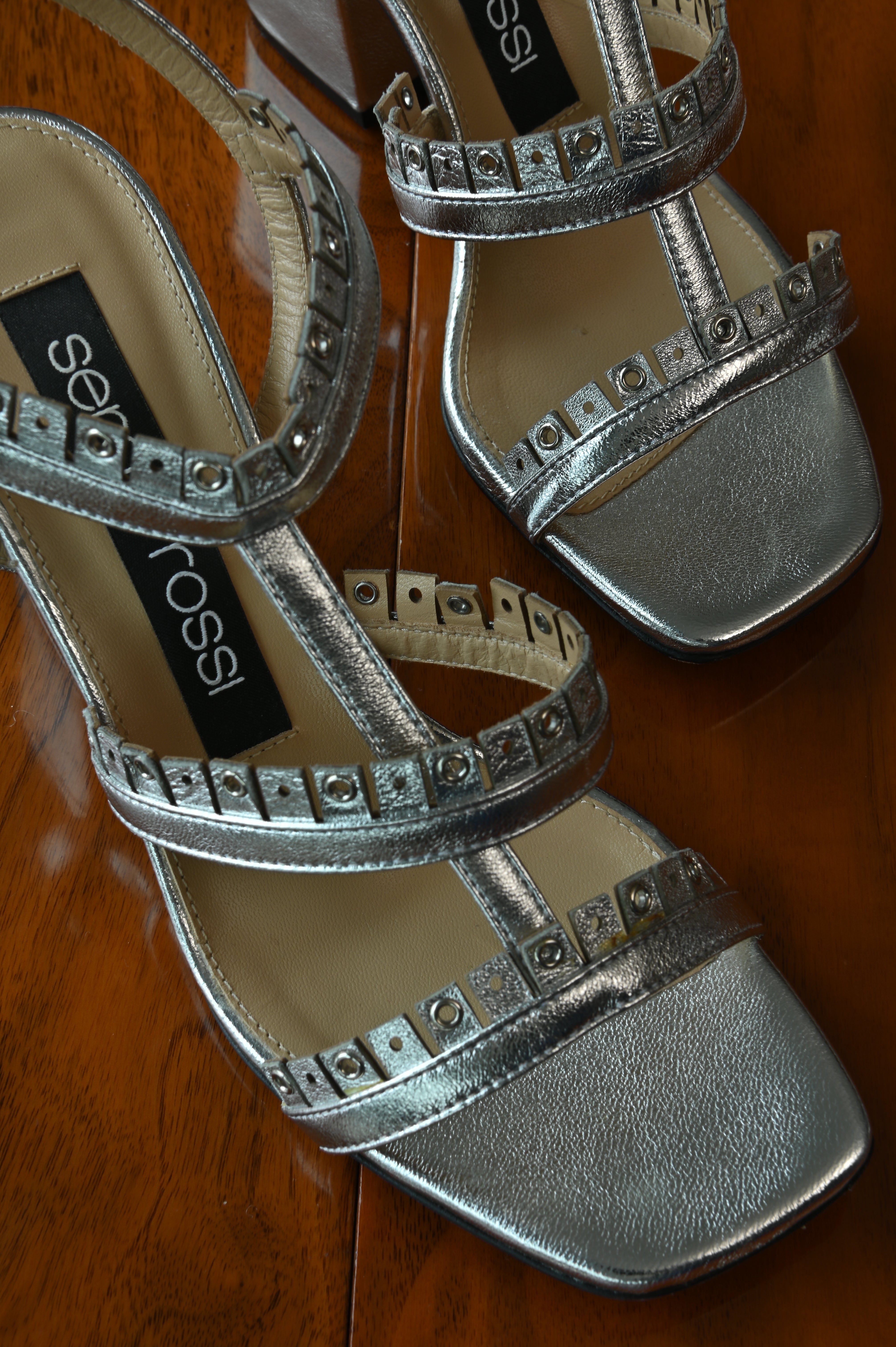 Sergio Rossi Silver Studded Metallic Sandals front
