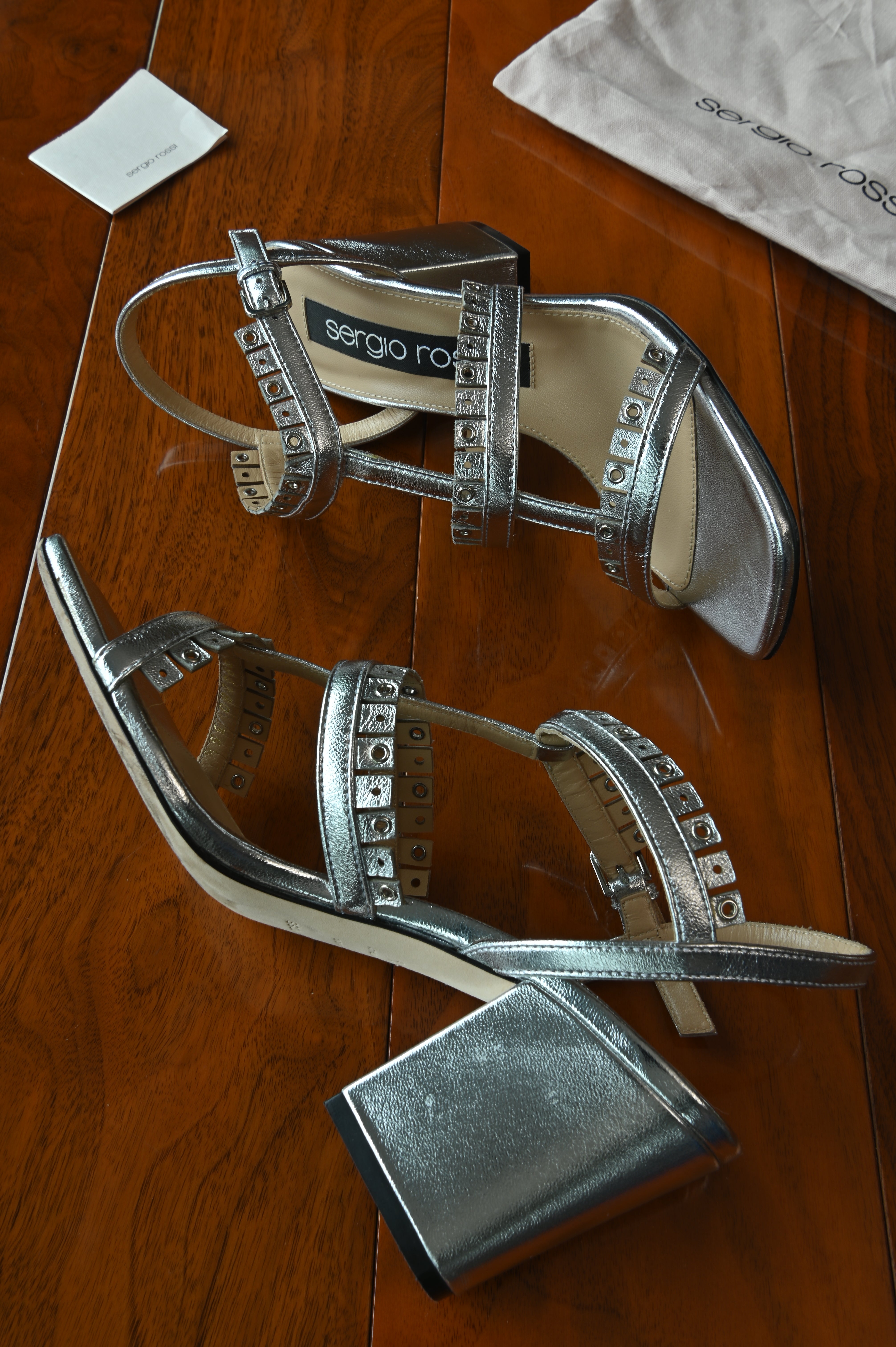 Sergio Rossi Silver Studded Metallic Sandals side two