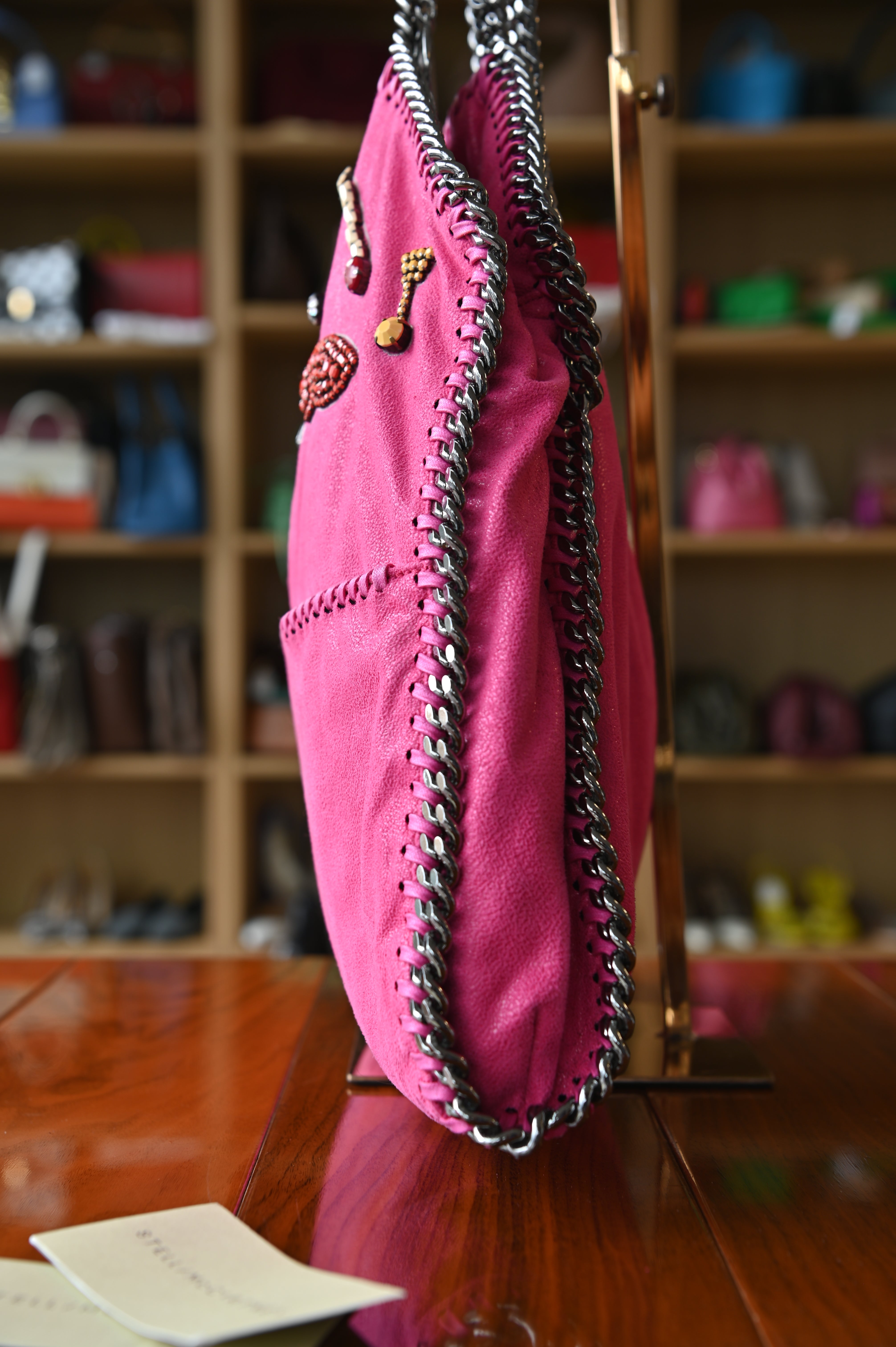 Stella McCartney Pink Beaded Falabella Tote Bag side