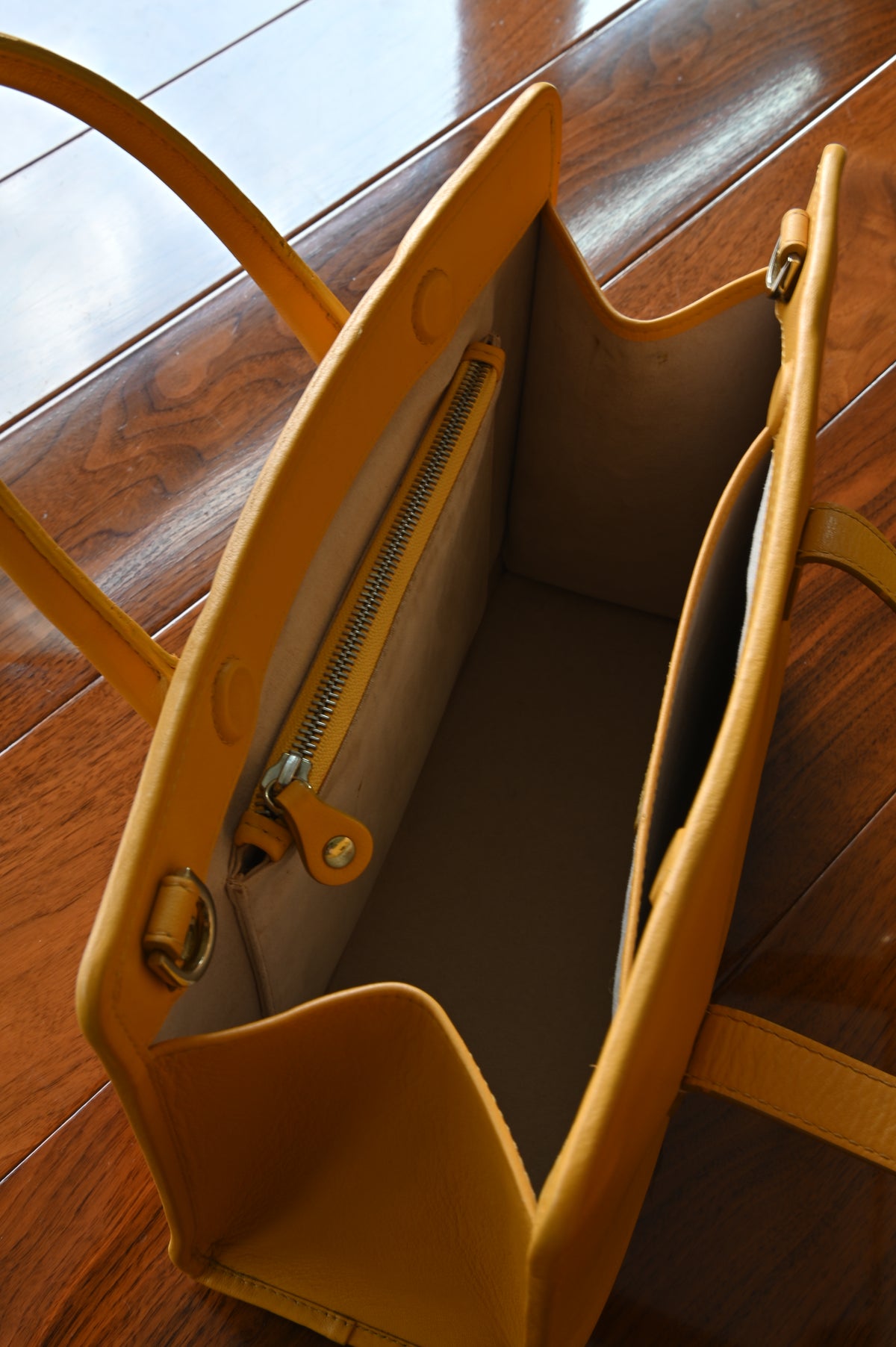 Strathberry Yellow Mustard Top Handle Bag open
