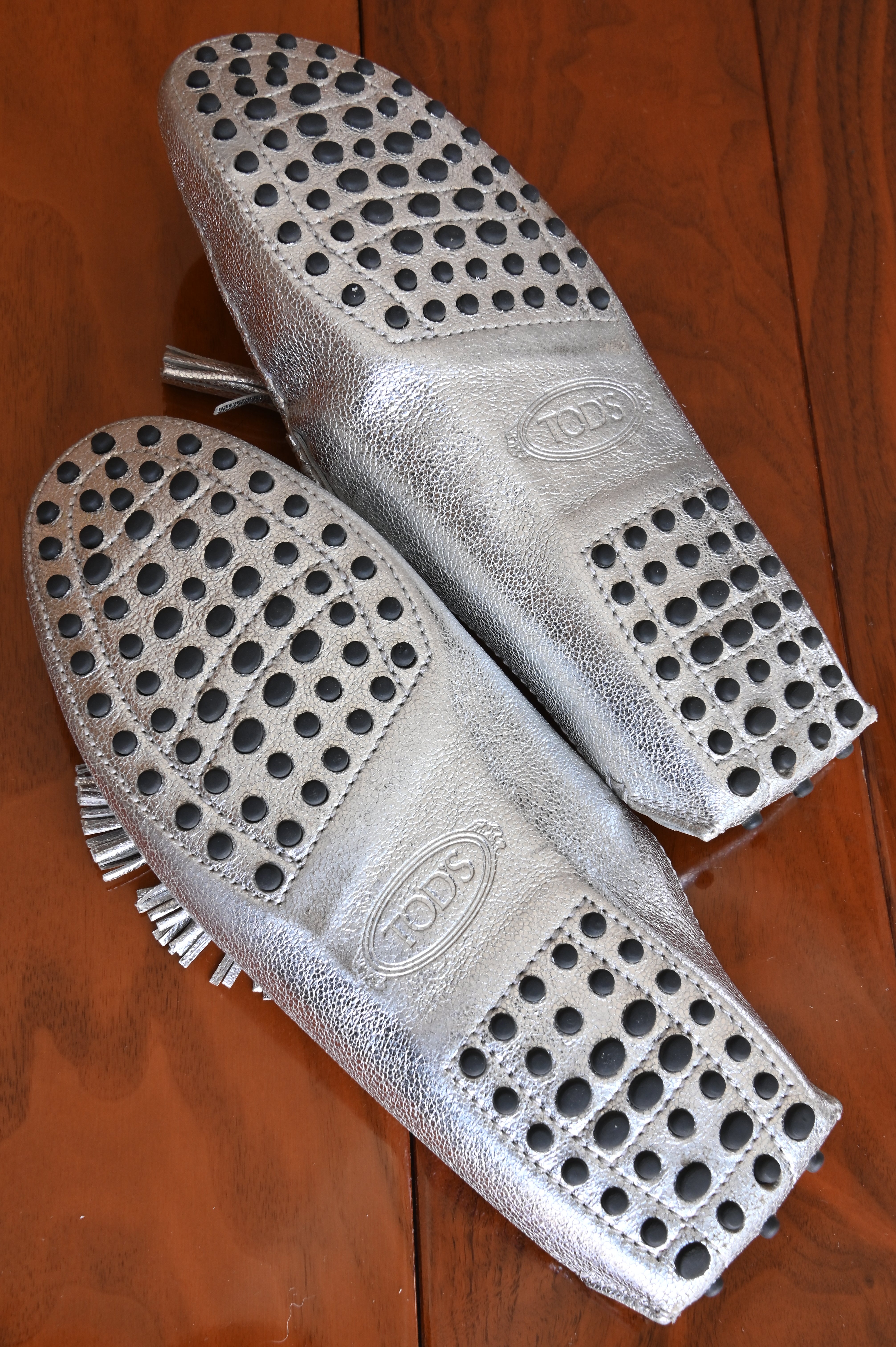 Tod's Silver Gommino Loafers bottom