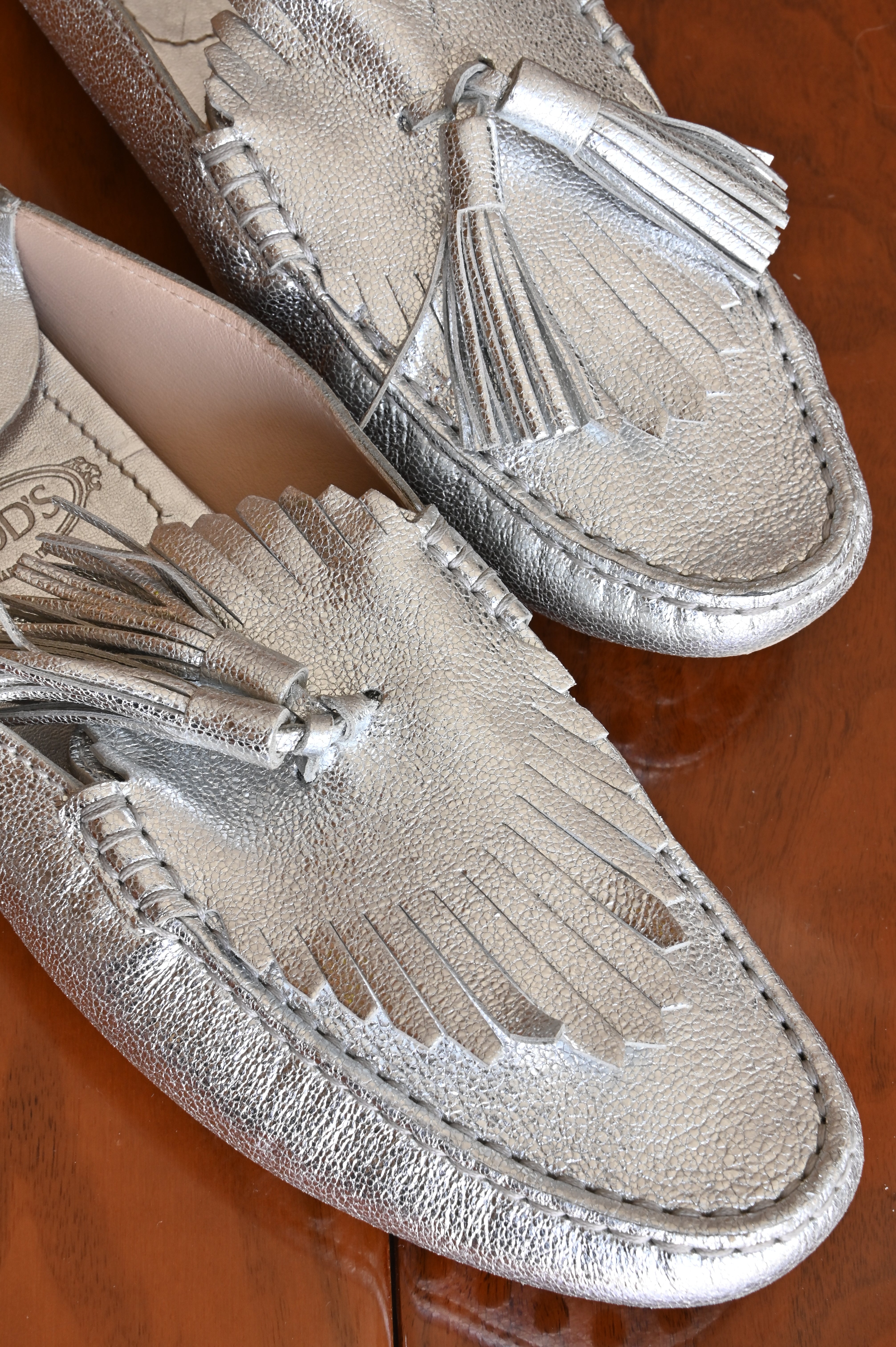 Tod's Silver Gommino Loafers detail