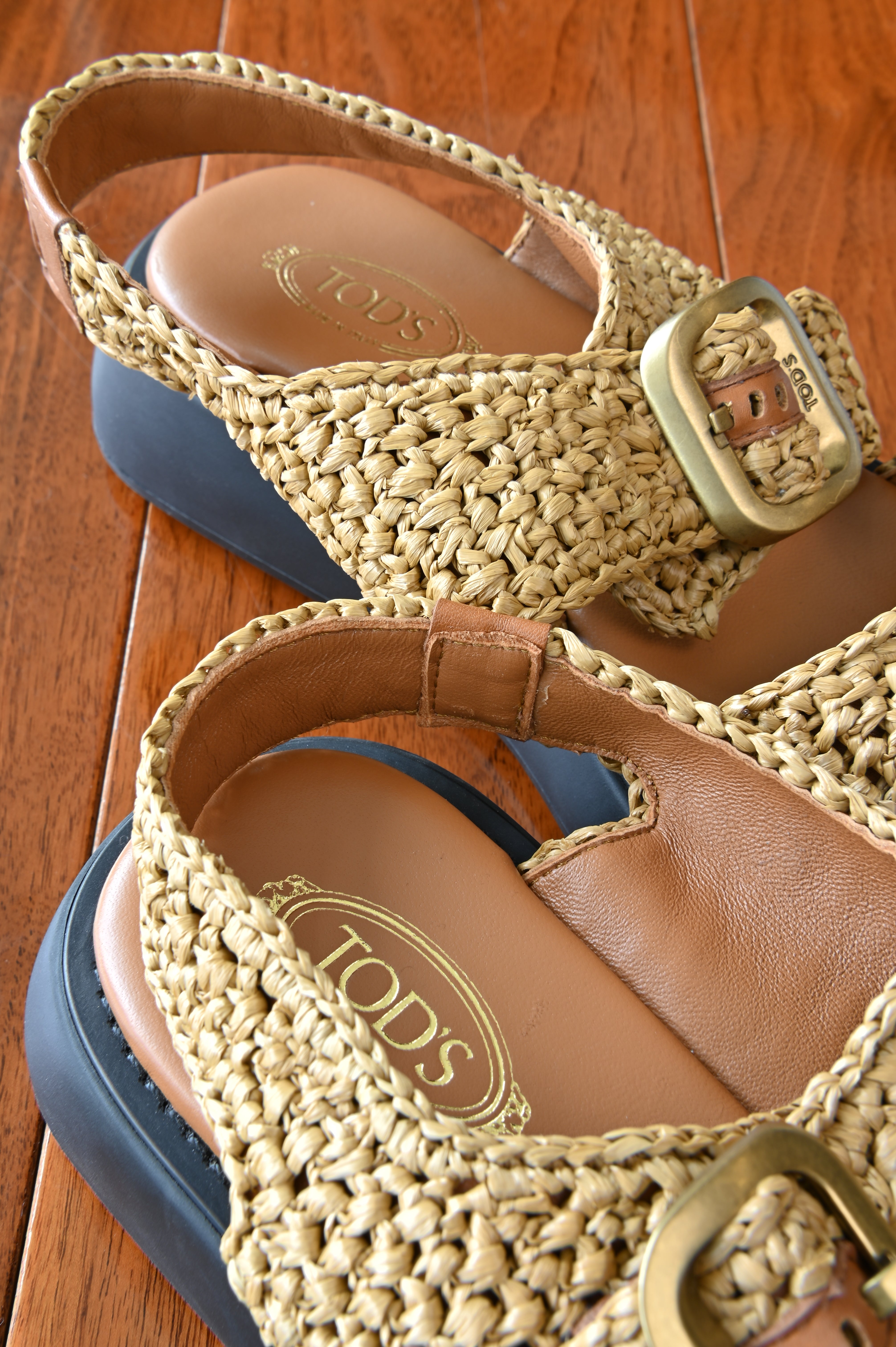 Tod's Tan Woven Raffia Platform Sandals back