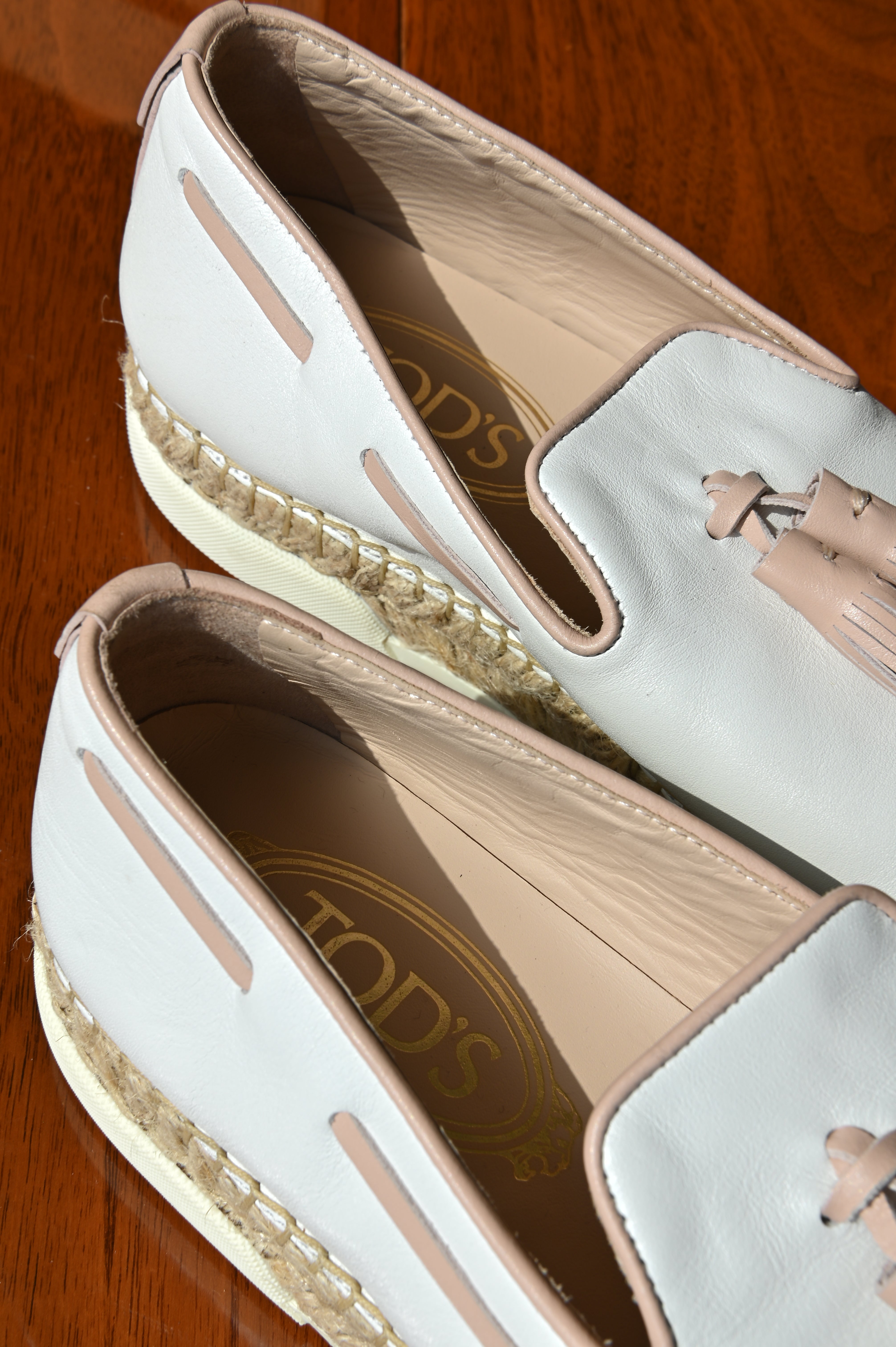 Tod's White Pink Tassel Loafers back
