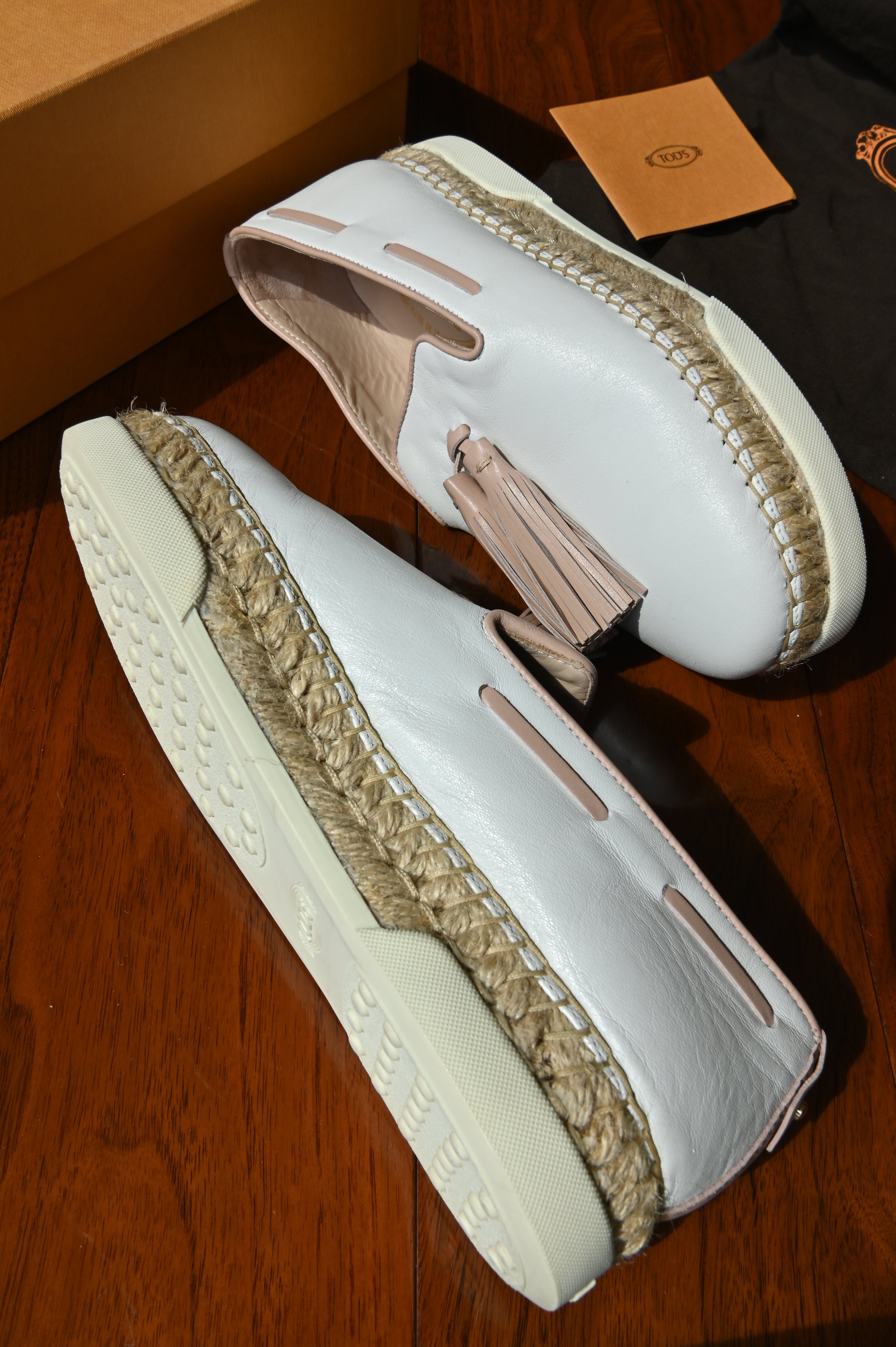 Tod's White Pink Tassel Loafers side two