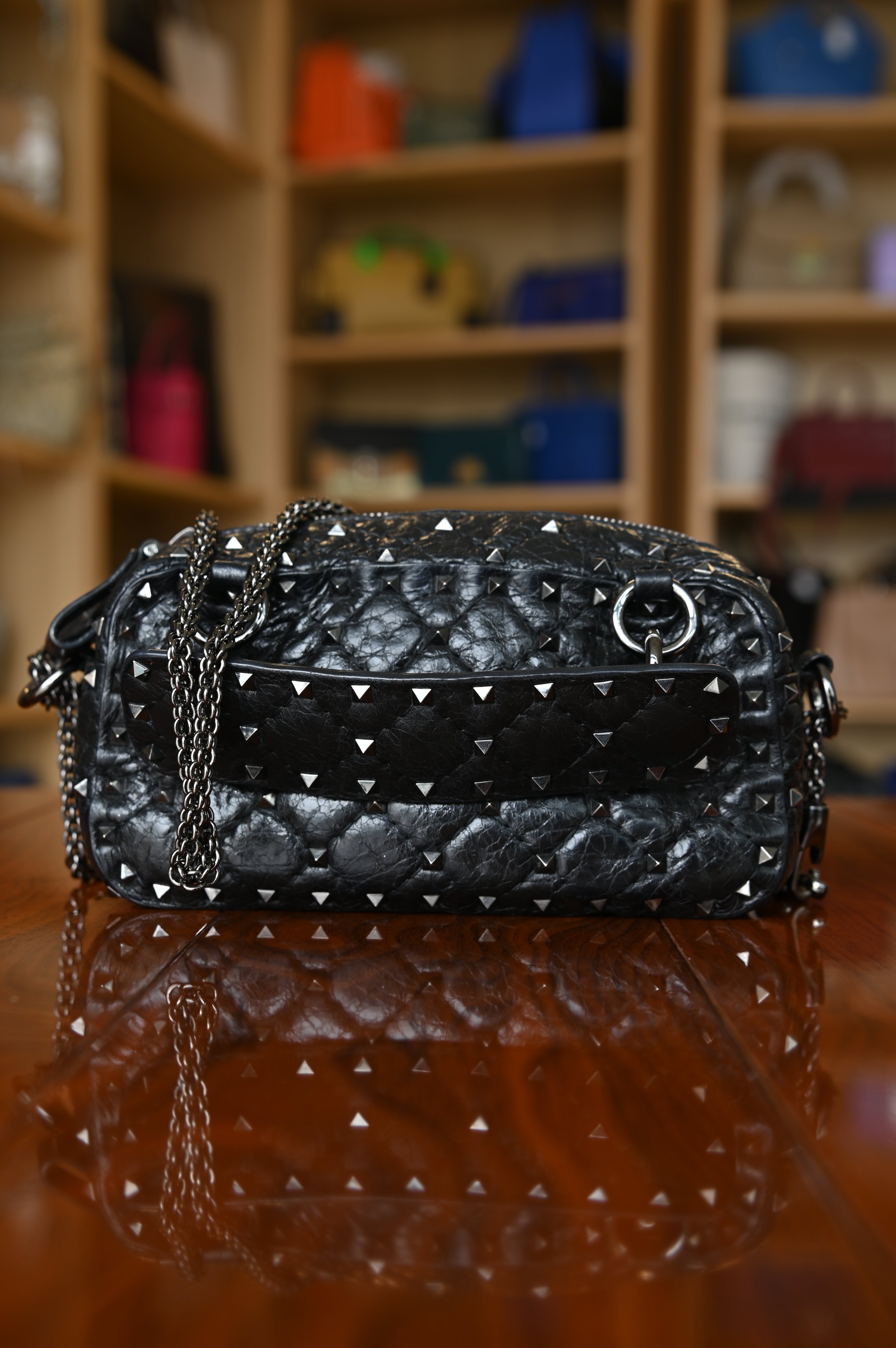 Valentino Garavani Black Rockstud Crossbody Bag strap