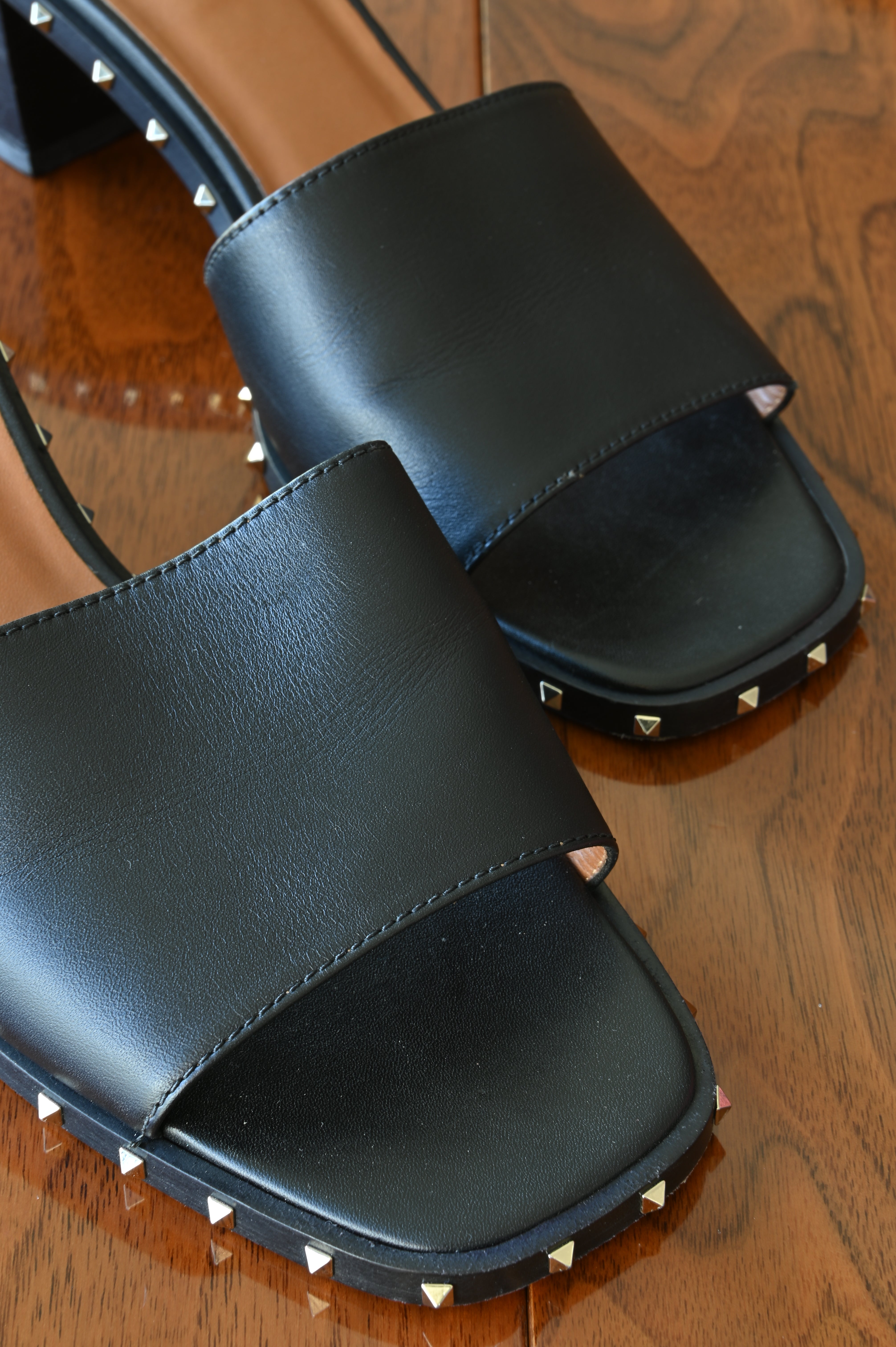 Valentino Garavani Black Rockstud Sandals front