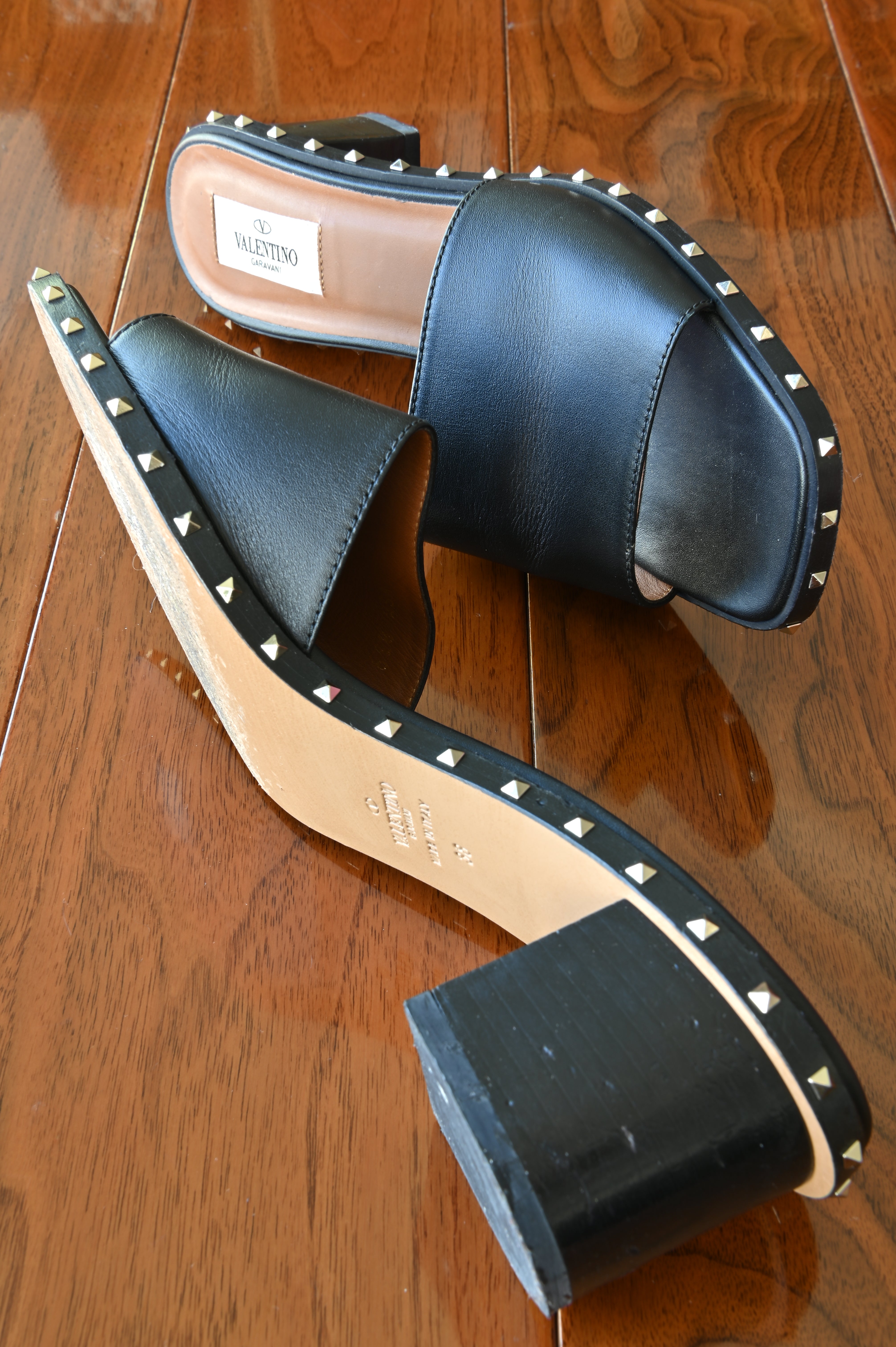 Valentino Garavani Black Rockstud Sandals side two