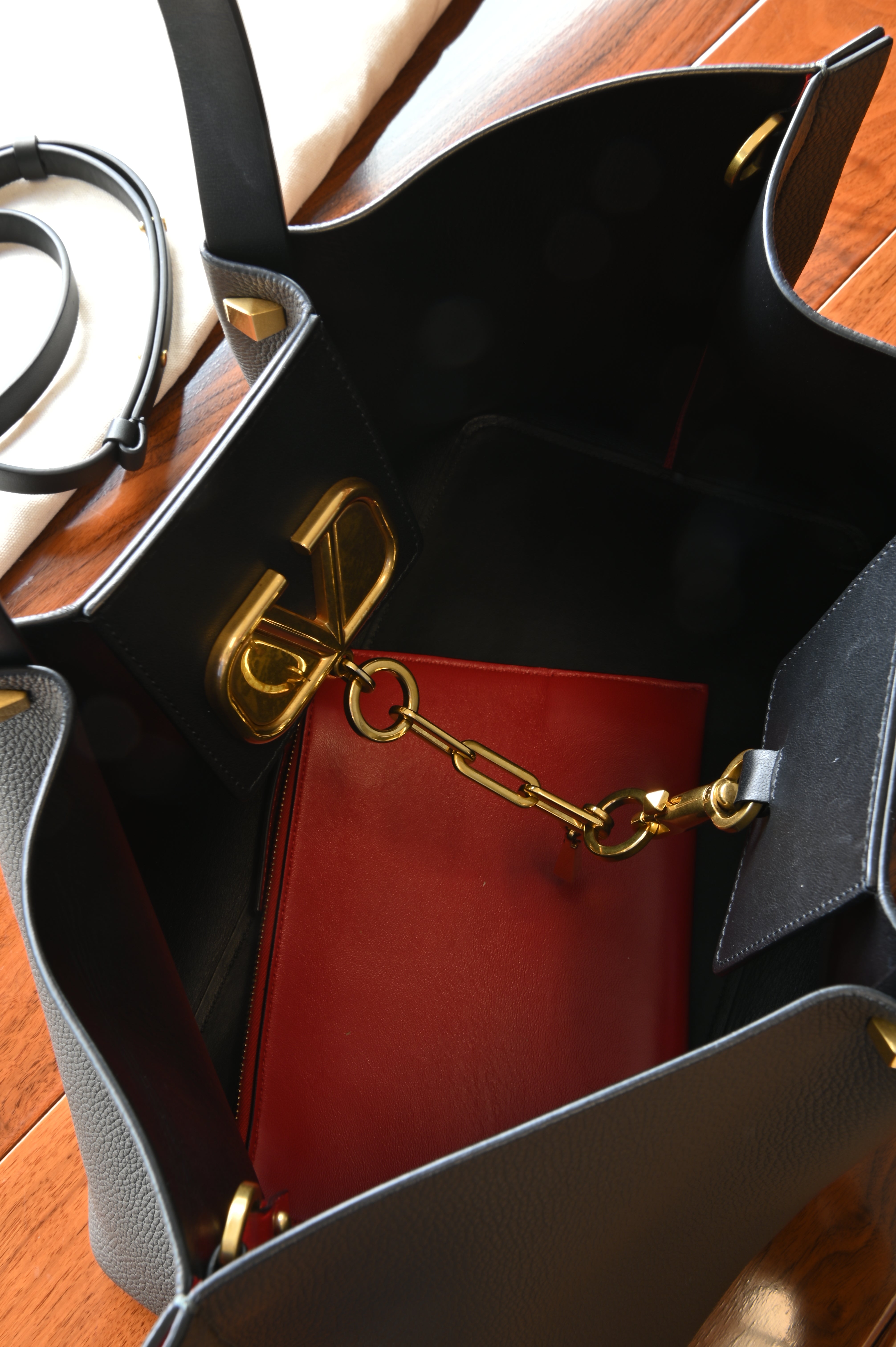 Valentino Garavani Black V-Logo Tote Bag inside