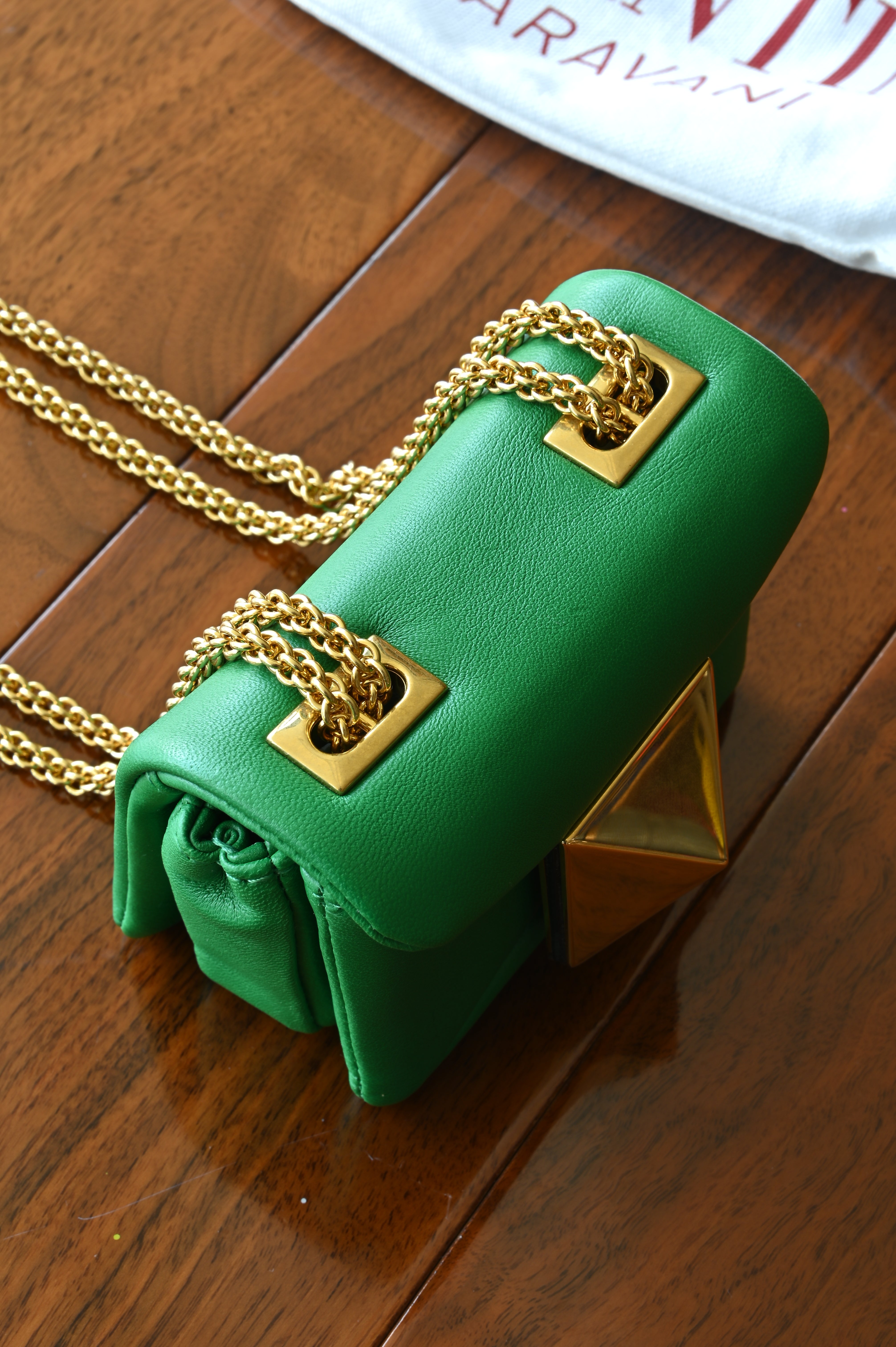 Valentino Garavani One Stud Green Micro Shoulder Bag top