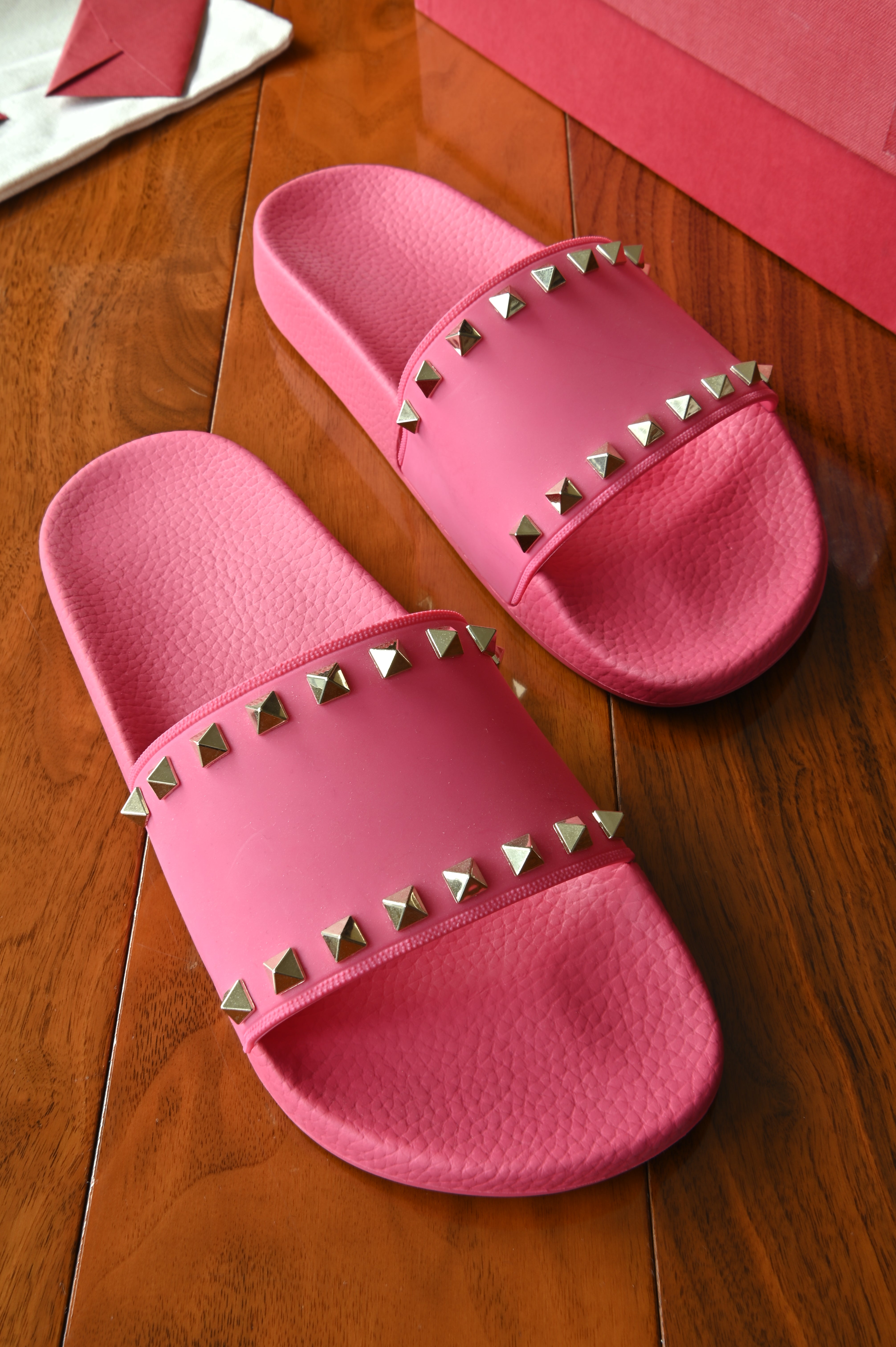 Valentino Garavani Pink Rockstud Rubber Slippers