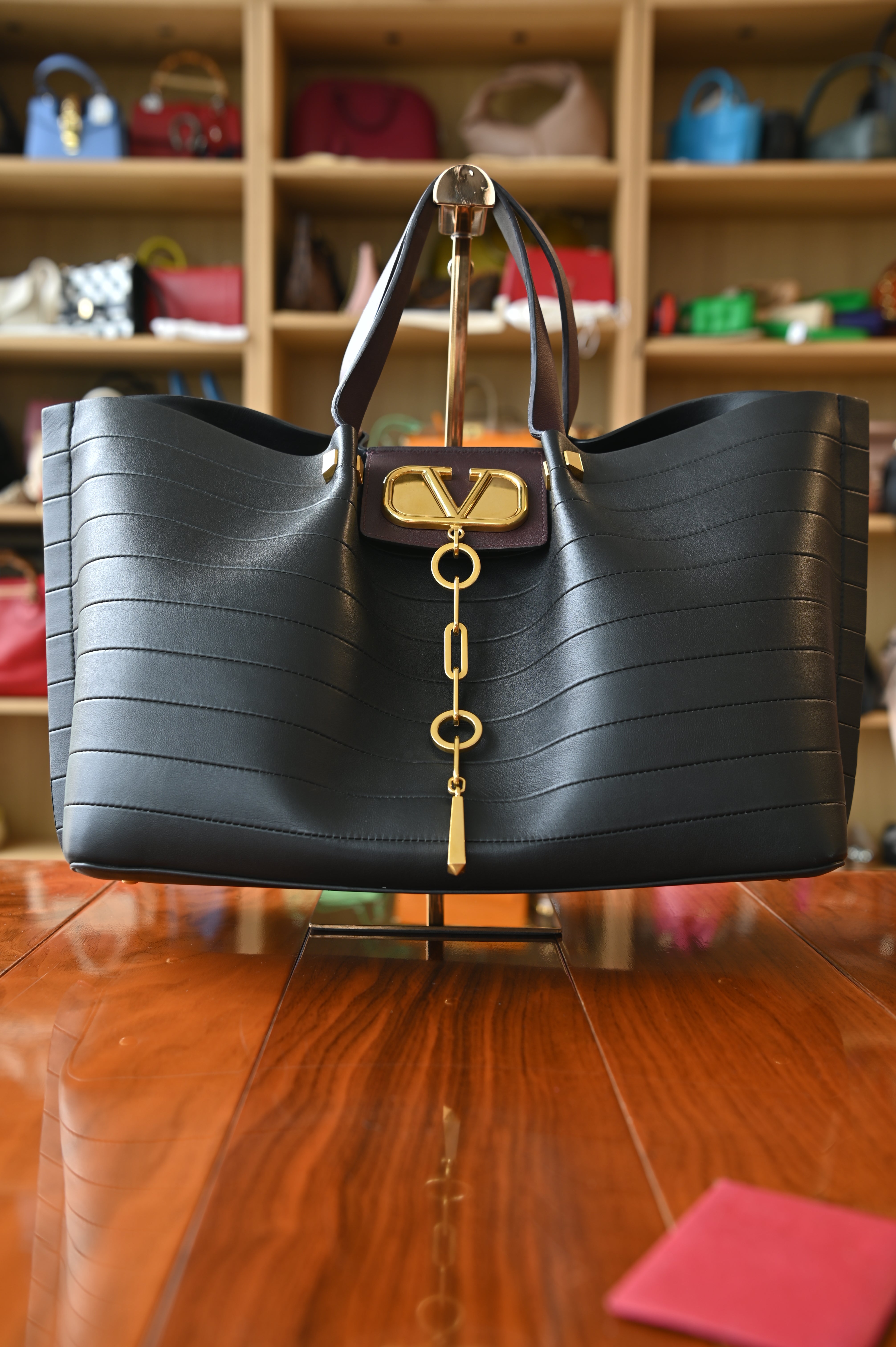 Valentino Garavani VLogo Black Gold Tote Bag