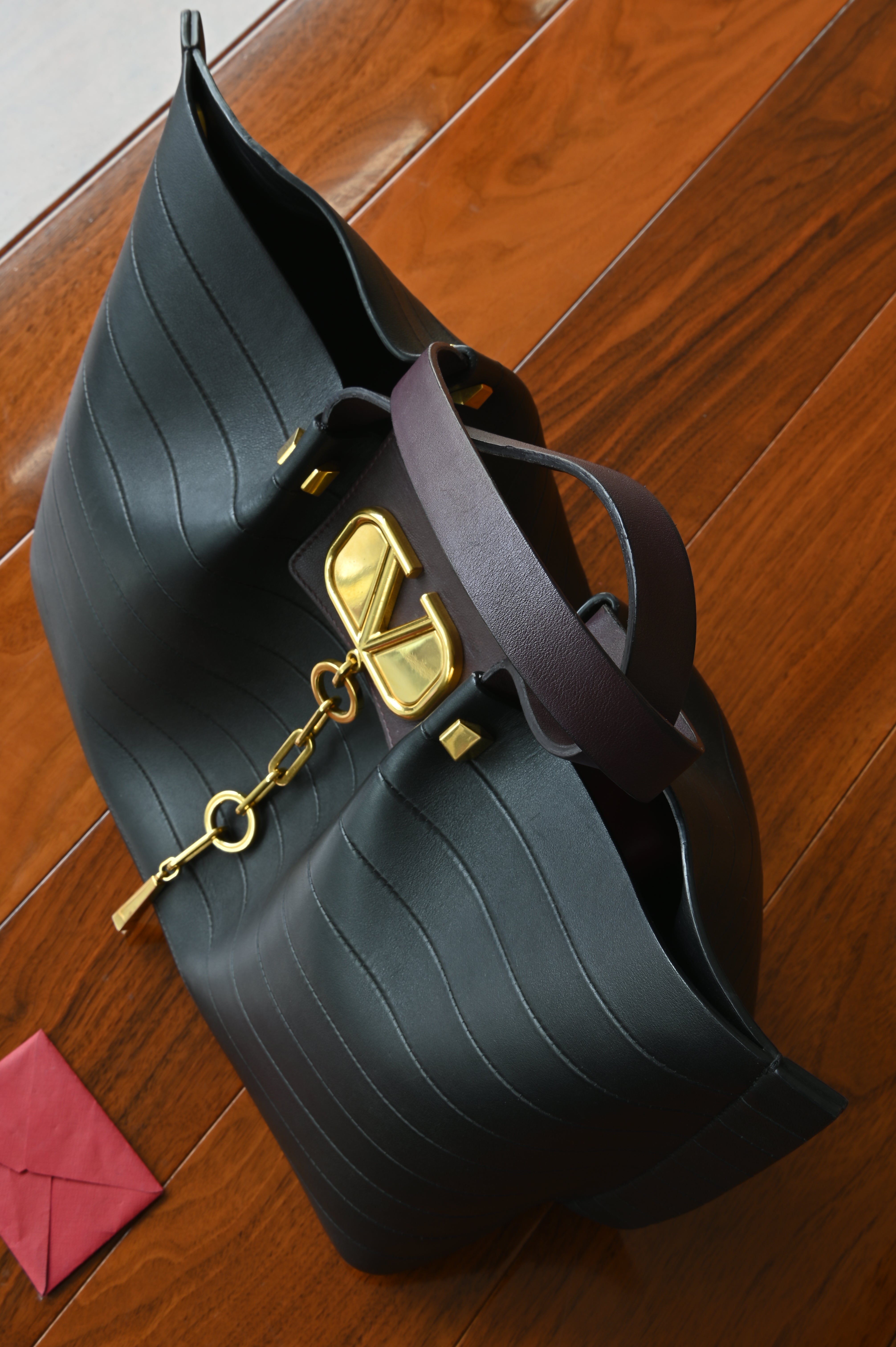 Valentino Garavani VLogo Black Gold Tote Bag top