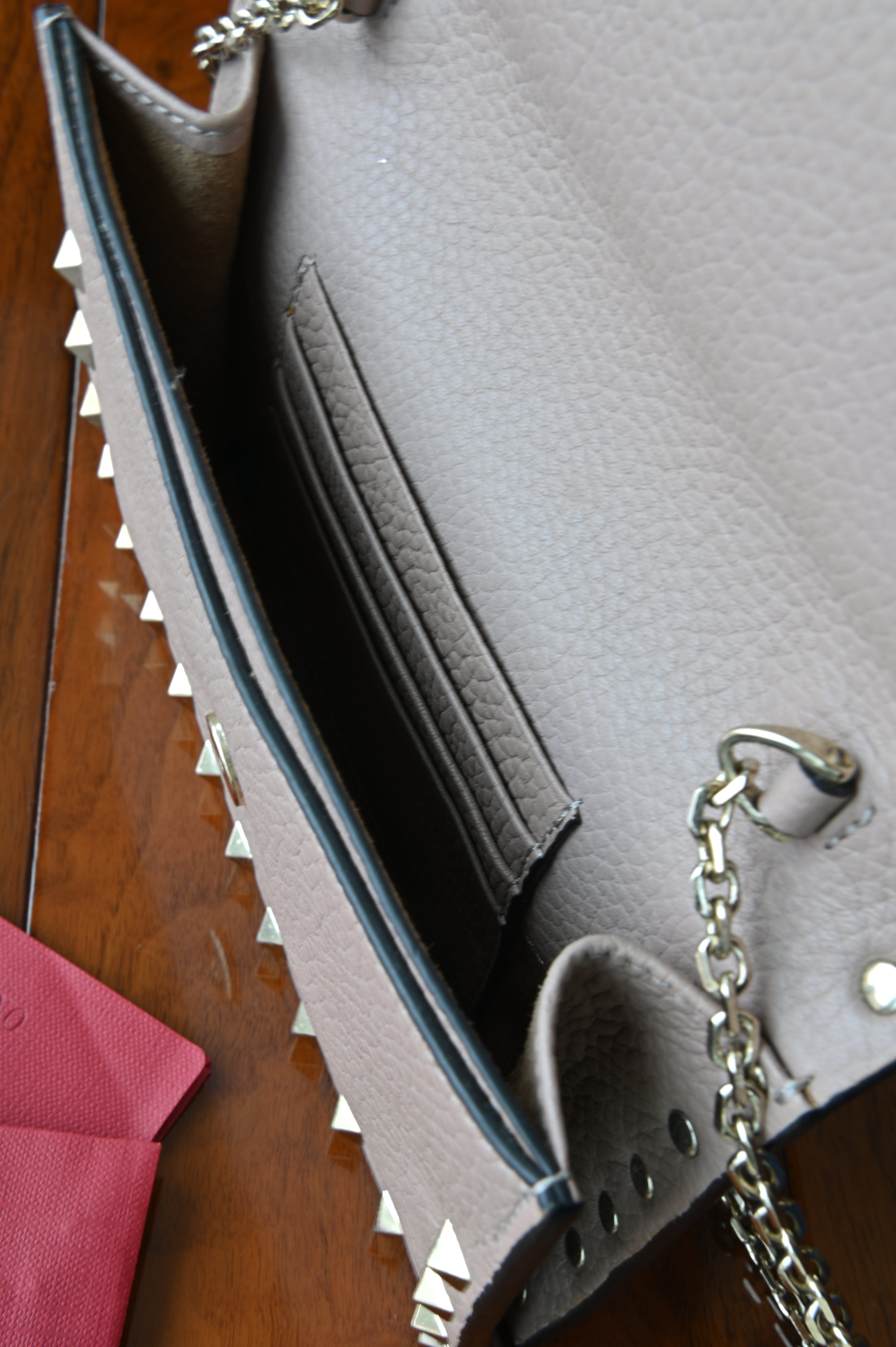 Valentino Grey Rockstud Grainy Calfskin Bag inside