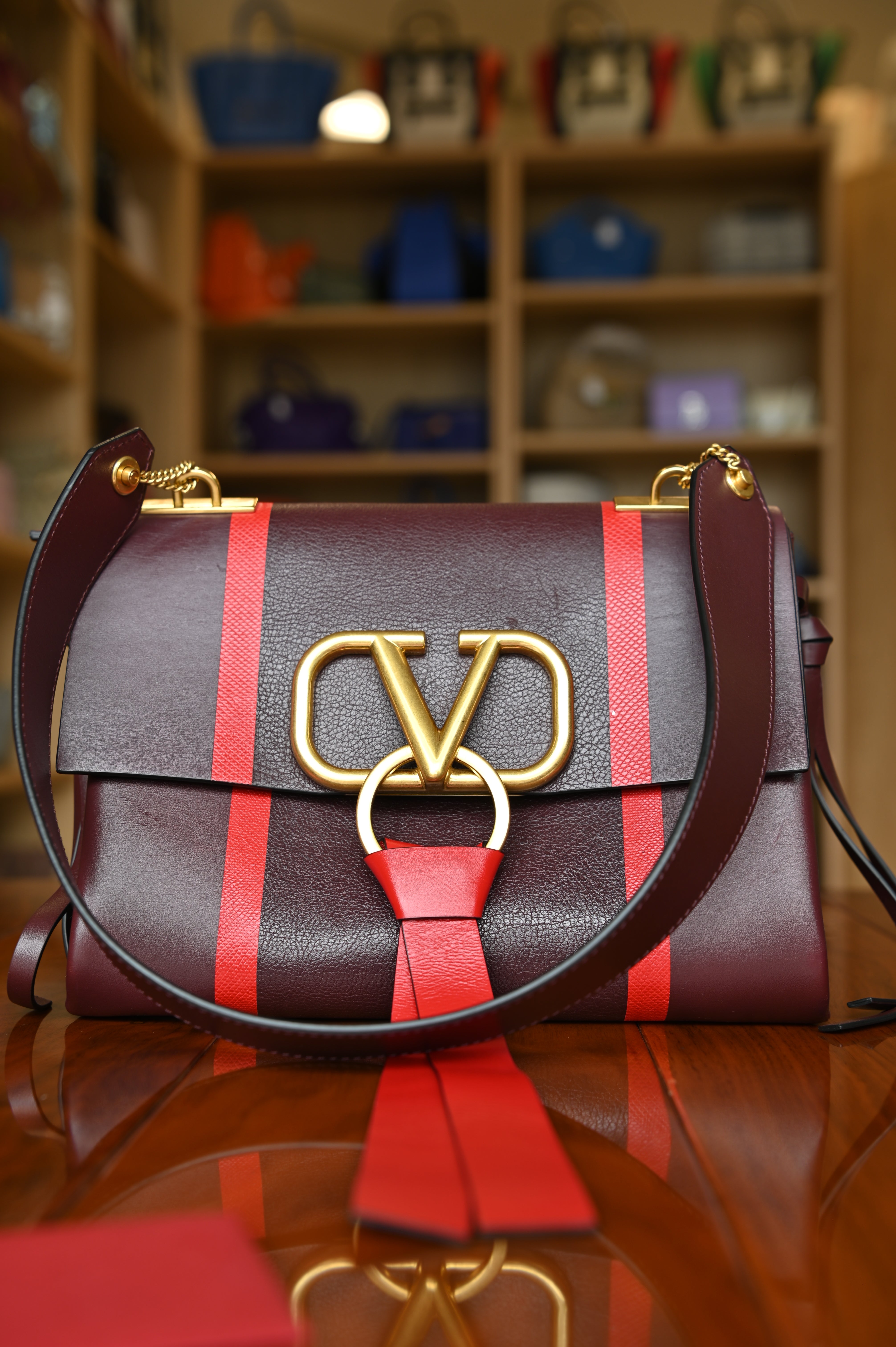Valentino Maroon VLogo Bag strap