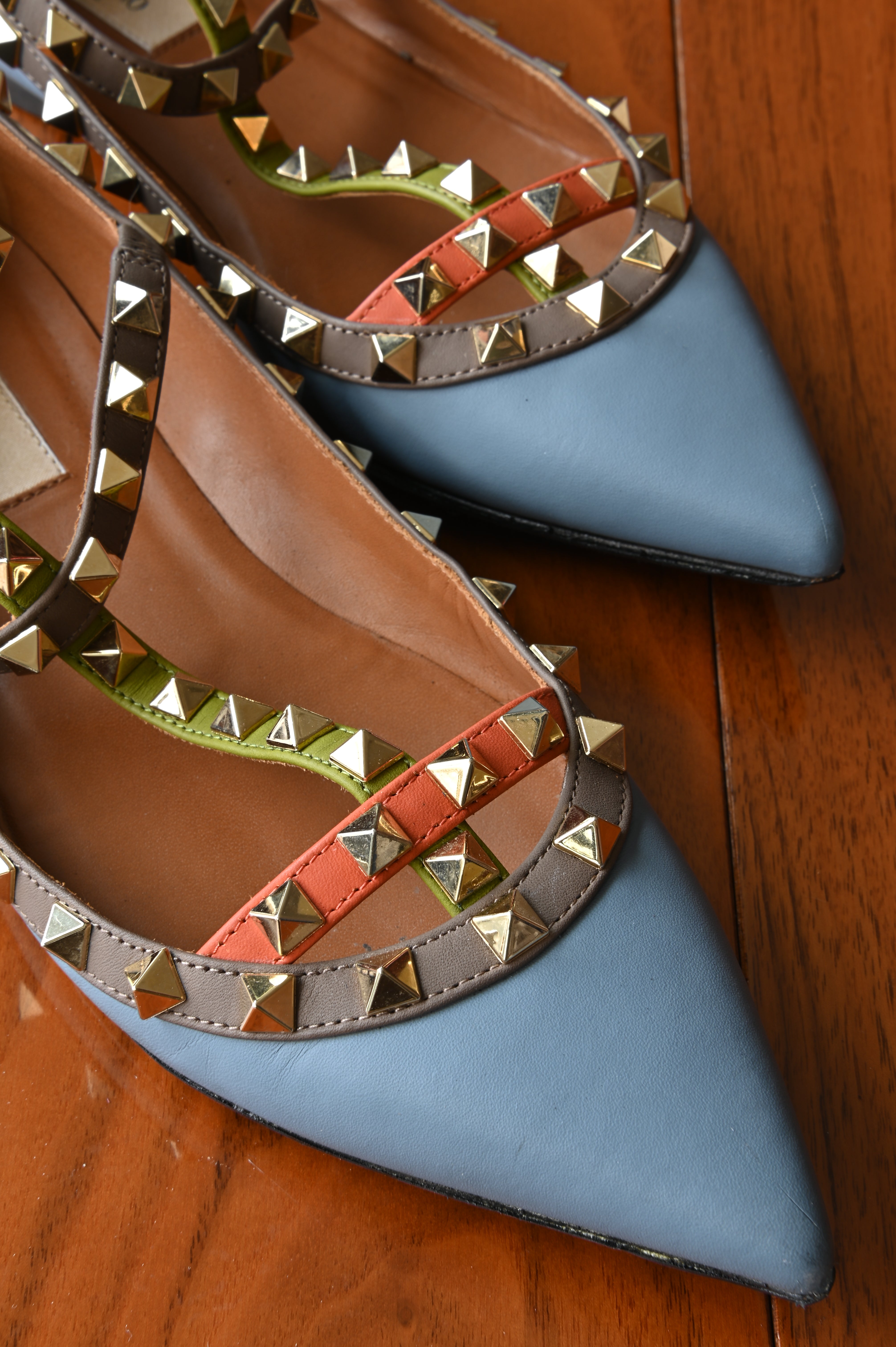 Valentino Rockstud Blue Cage Flats front