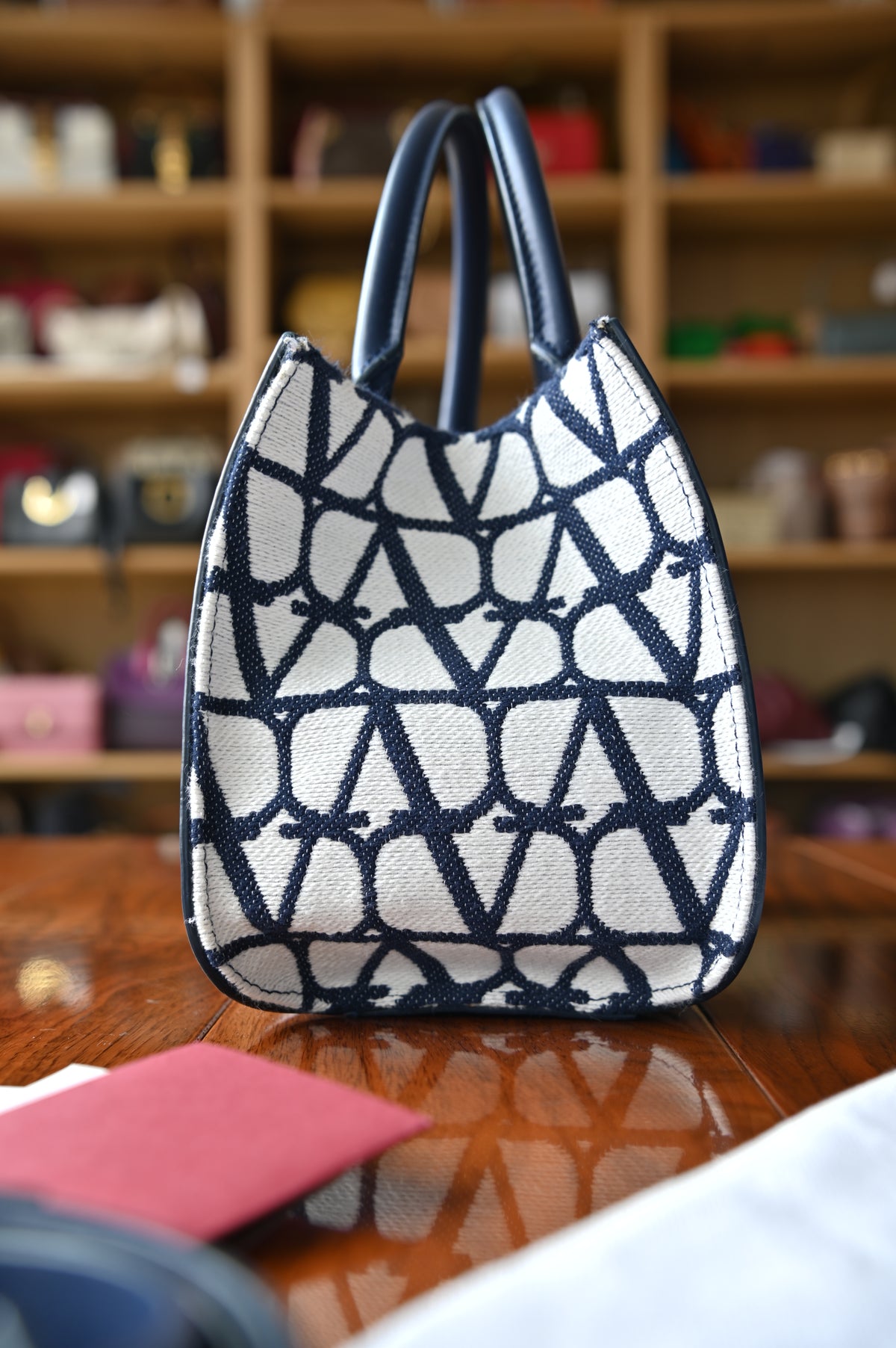 Valentino White Blue VLogo Small Tote Bag side