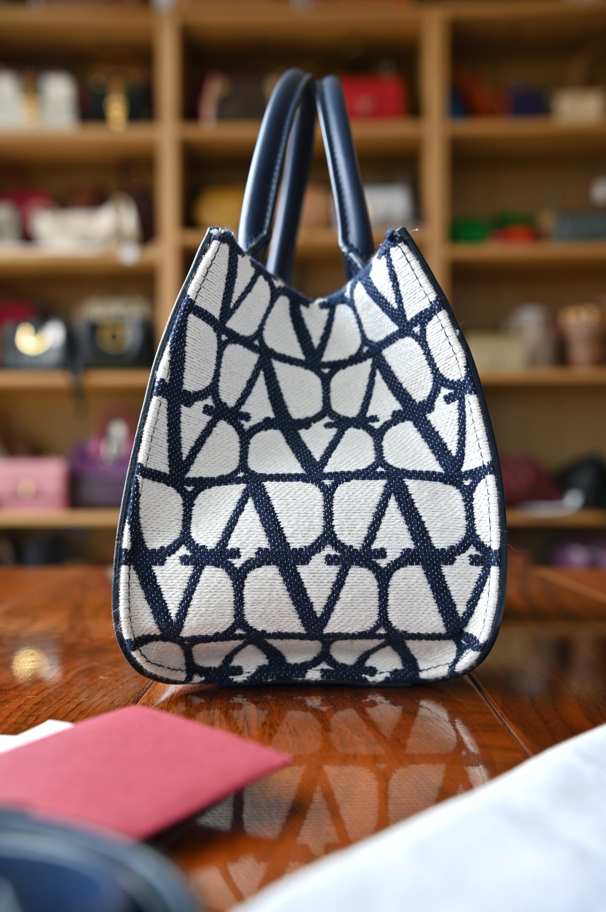 Valentino White Blue VLogo Small Tote Bag side two