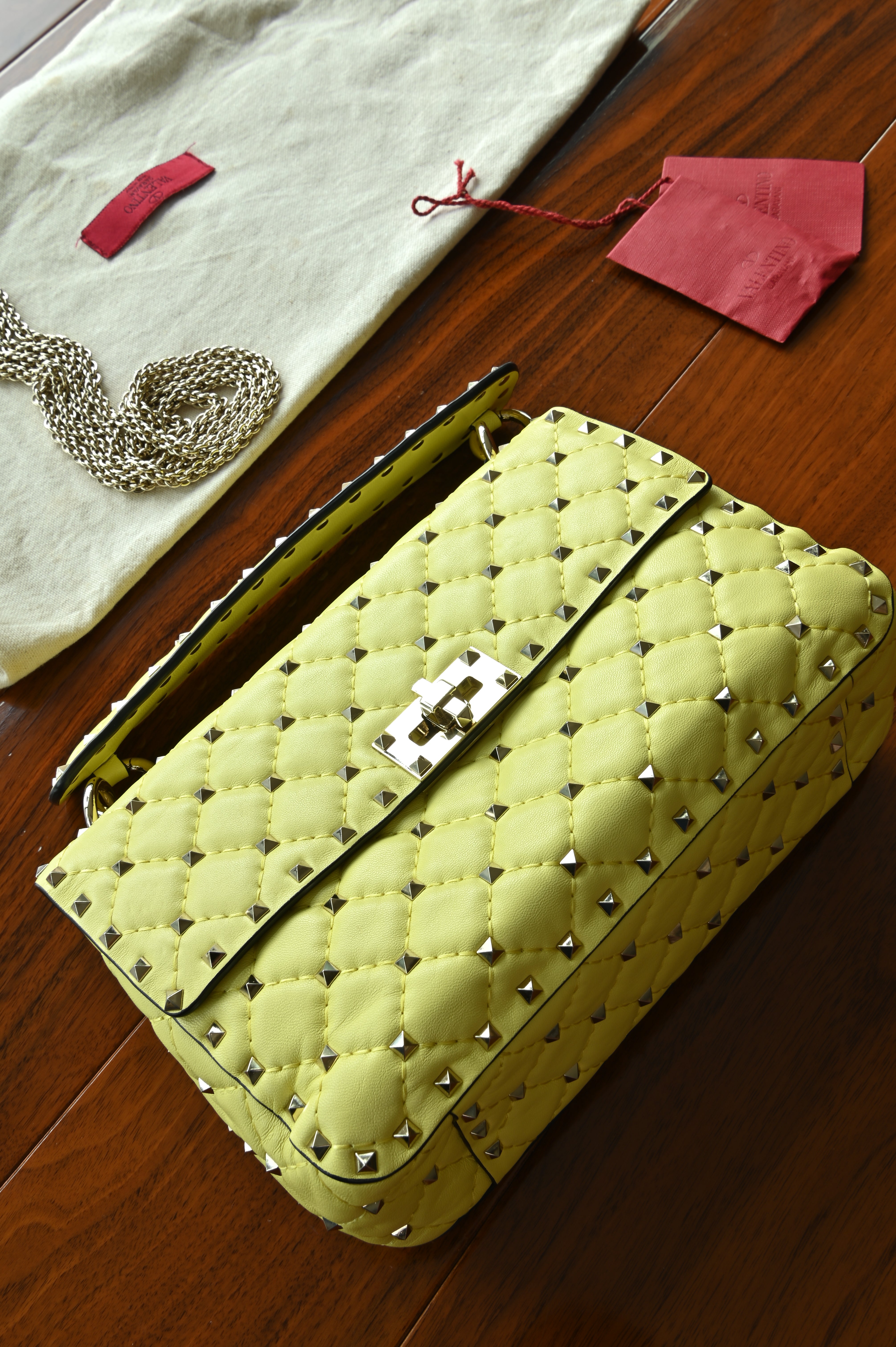 Valentino Yellow Rockstud Crossbody Bag flat