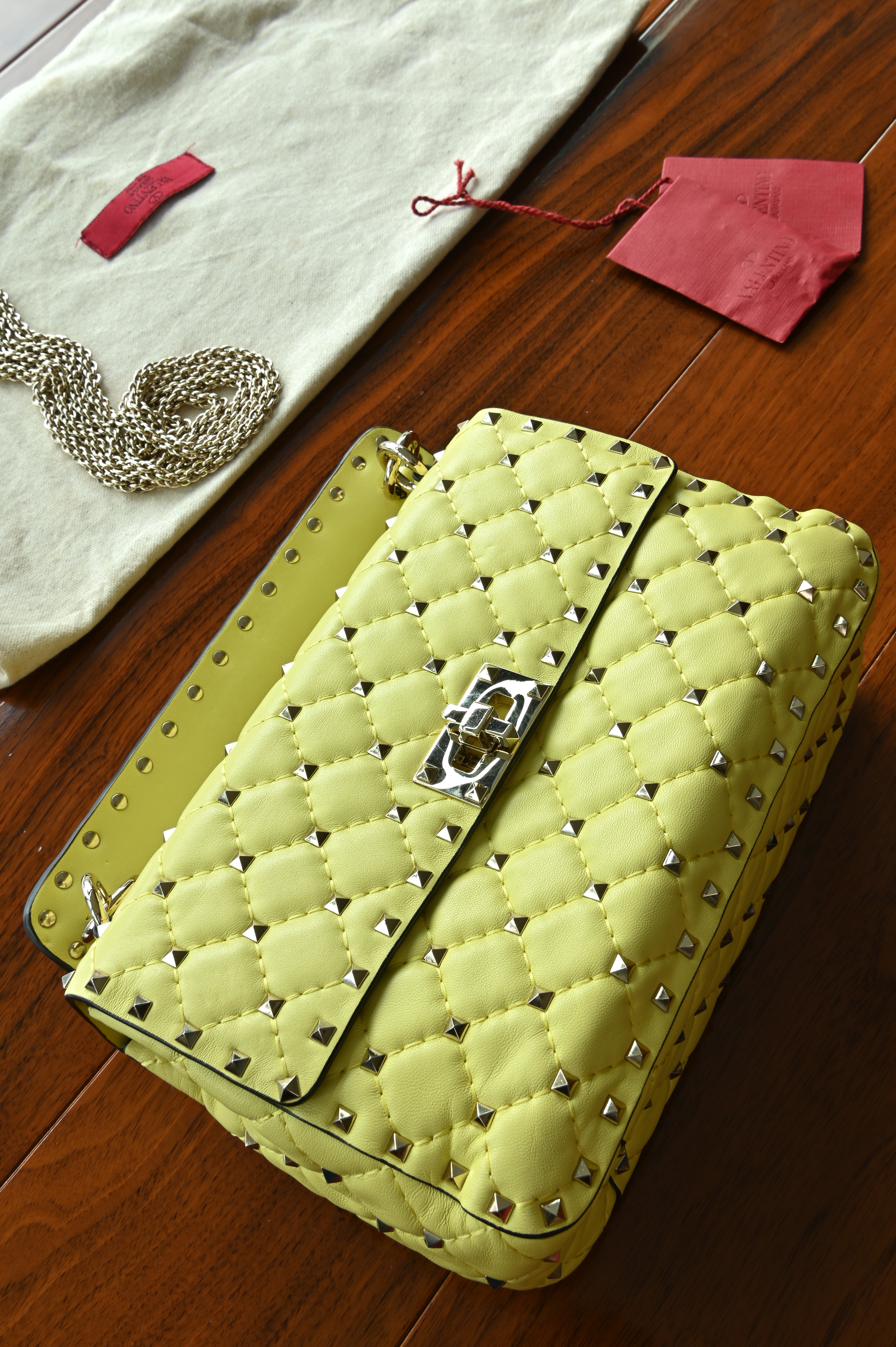 Valentino Yellow Rockstud Crossbody Bag flat two