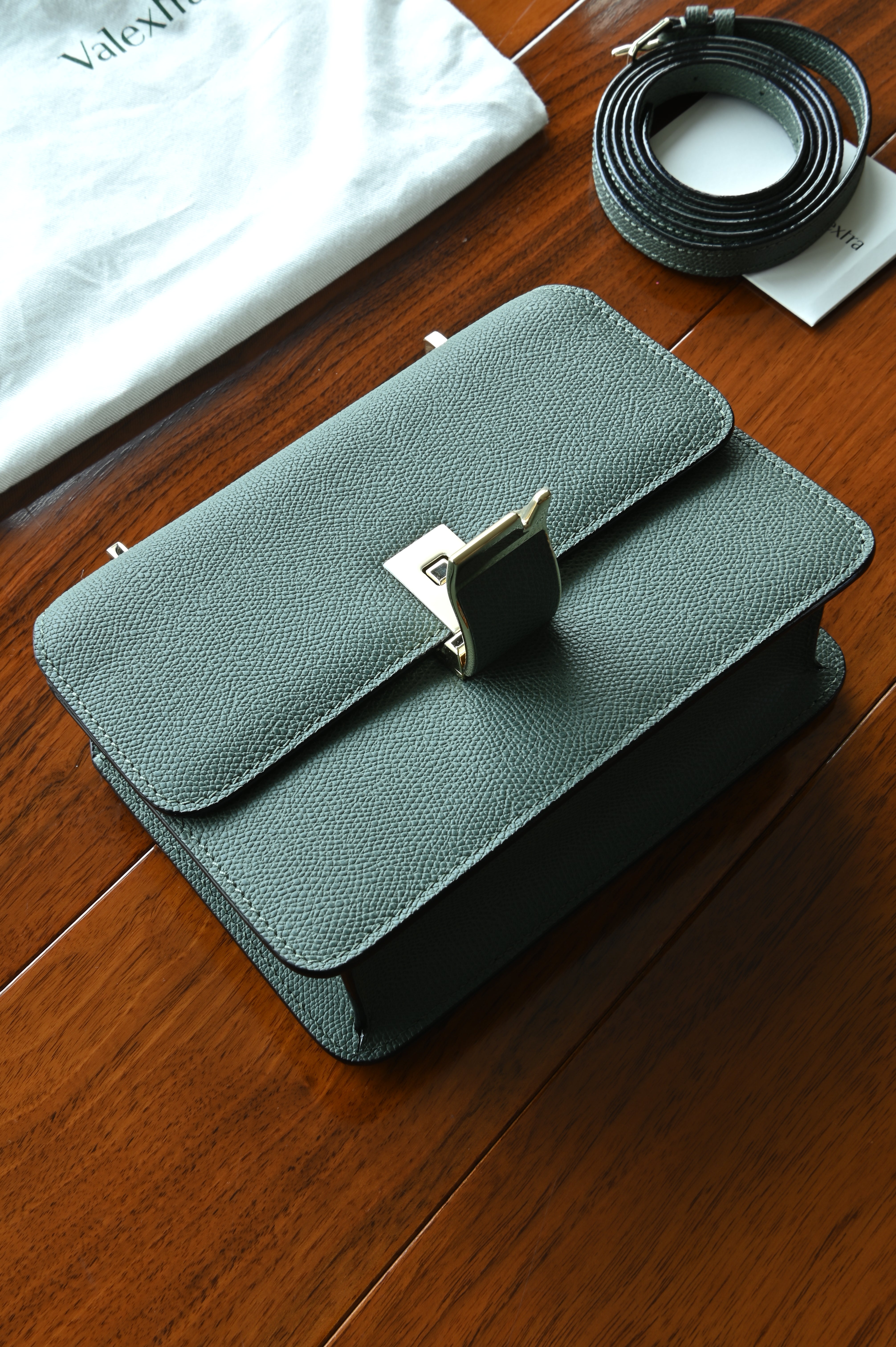 Valextra Green Nolo Crossbody Bag lock