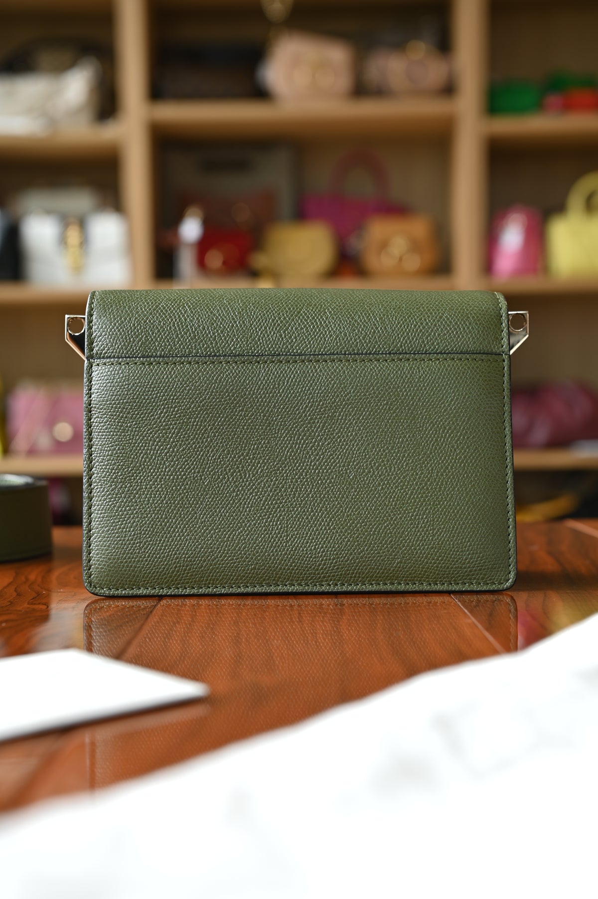 Valextra Olive Green Shoulder Bag back