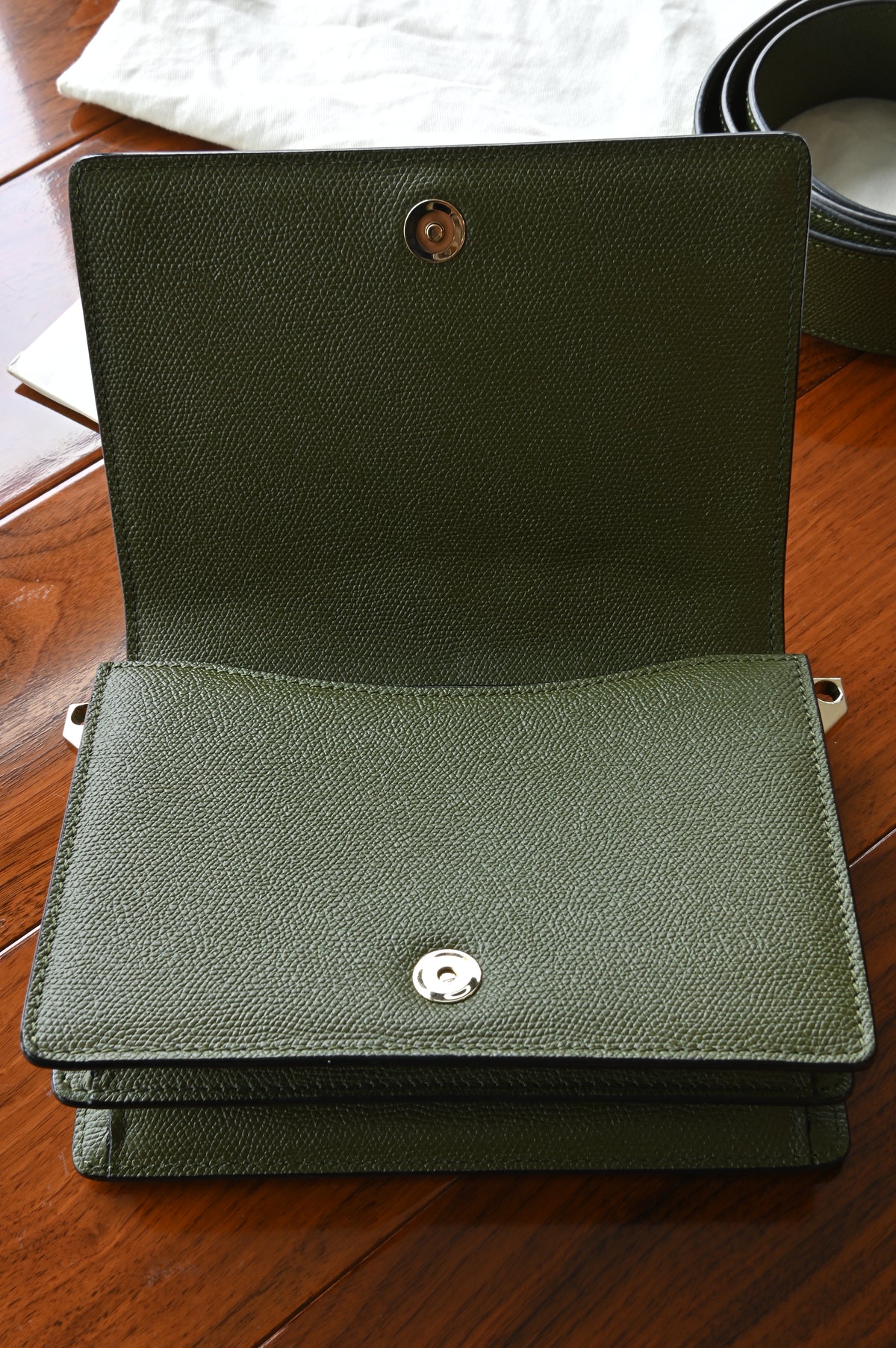 Valextra Olive Green Shoulder Bag open