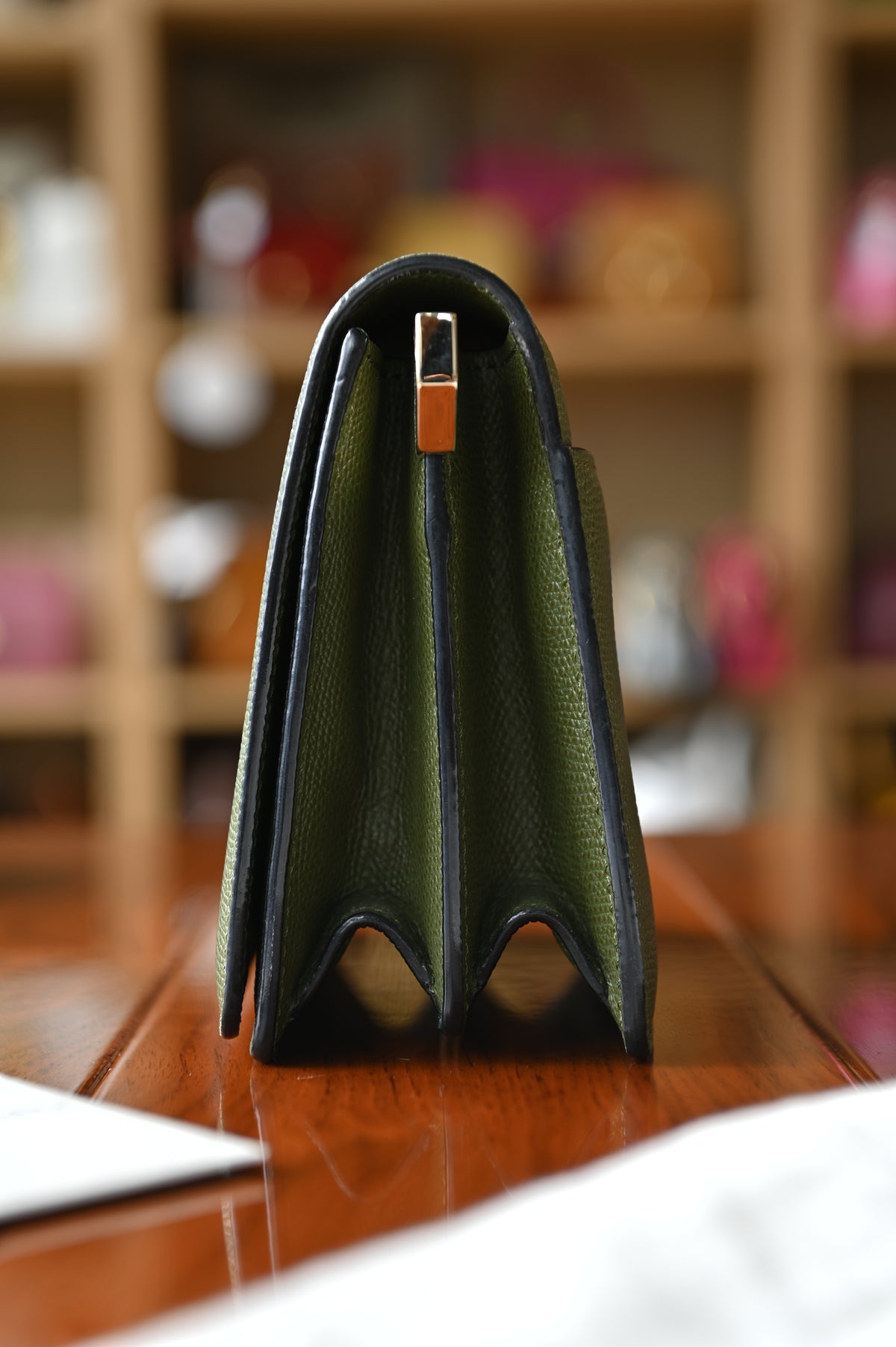 Valextra Olive Green Shoulder Bag side