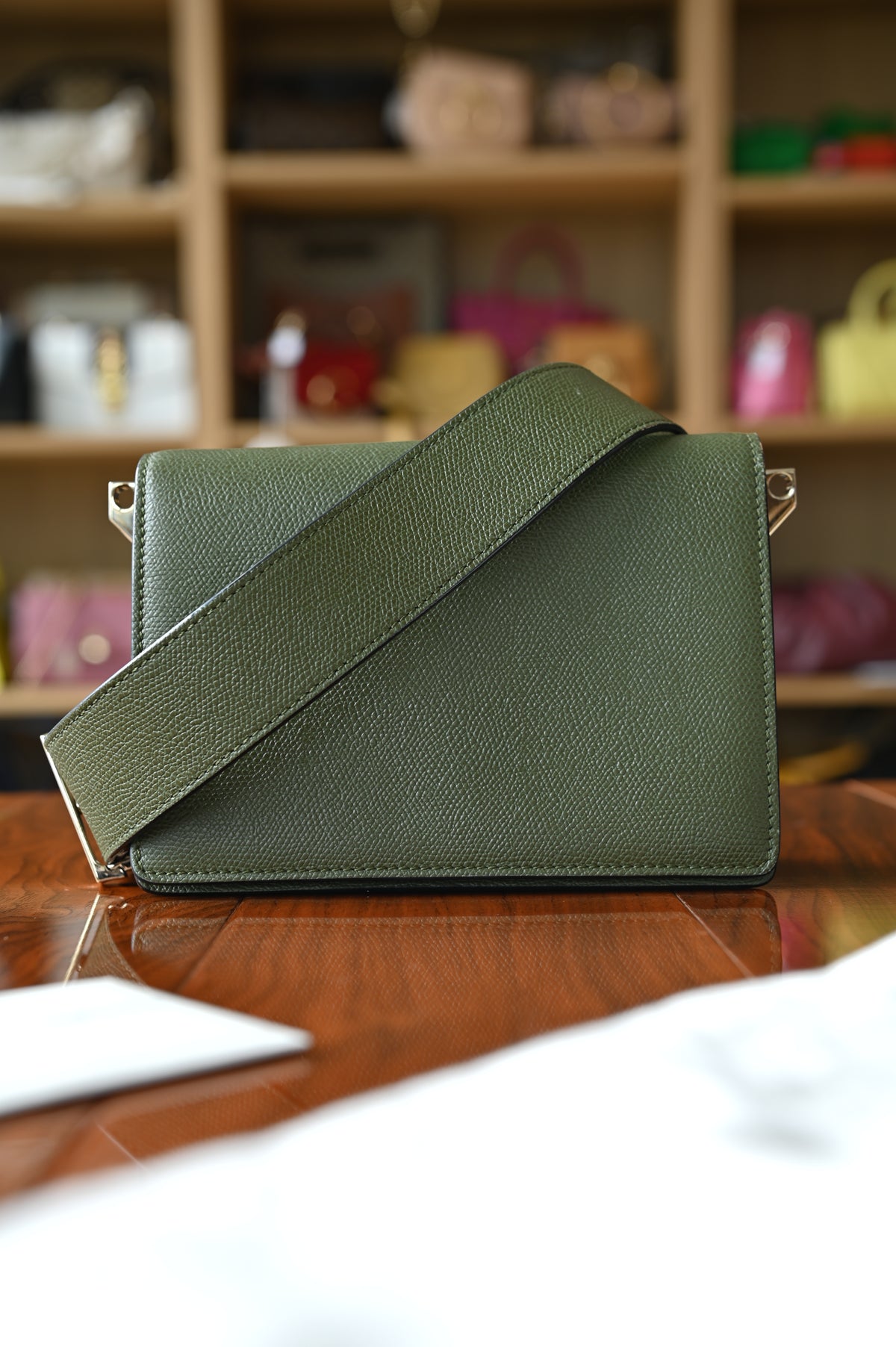 Valextra Olive Green Shoulder Bag strap