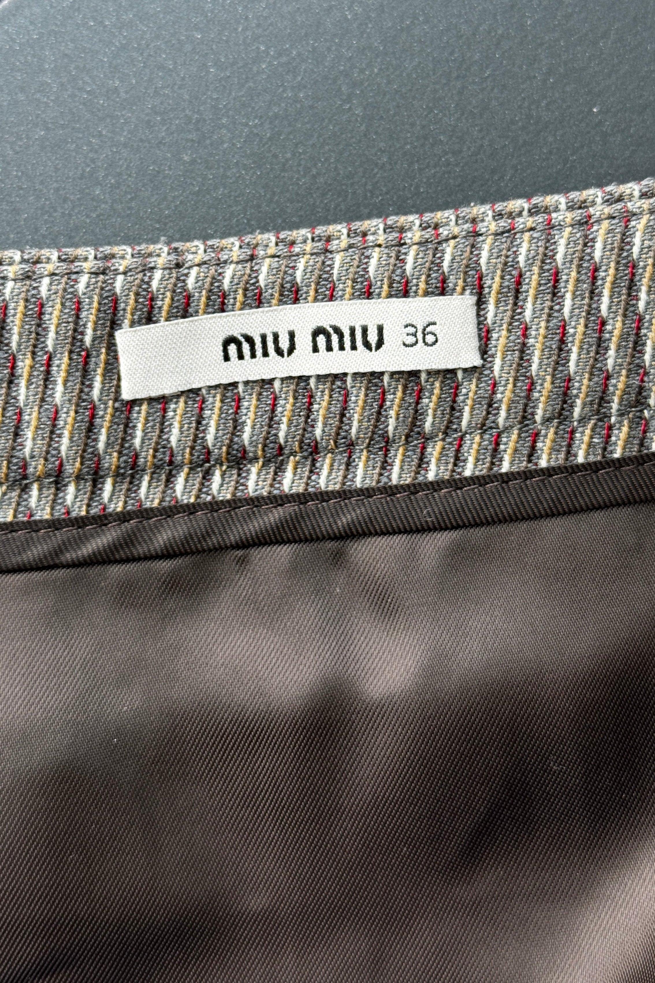 Authentic Miu Miu Grey Checked Two-Piece Skirt Suit displaying the original size 36 label.
